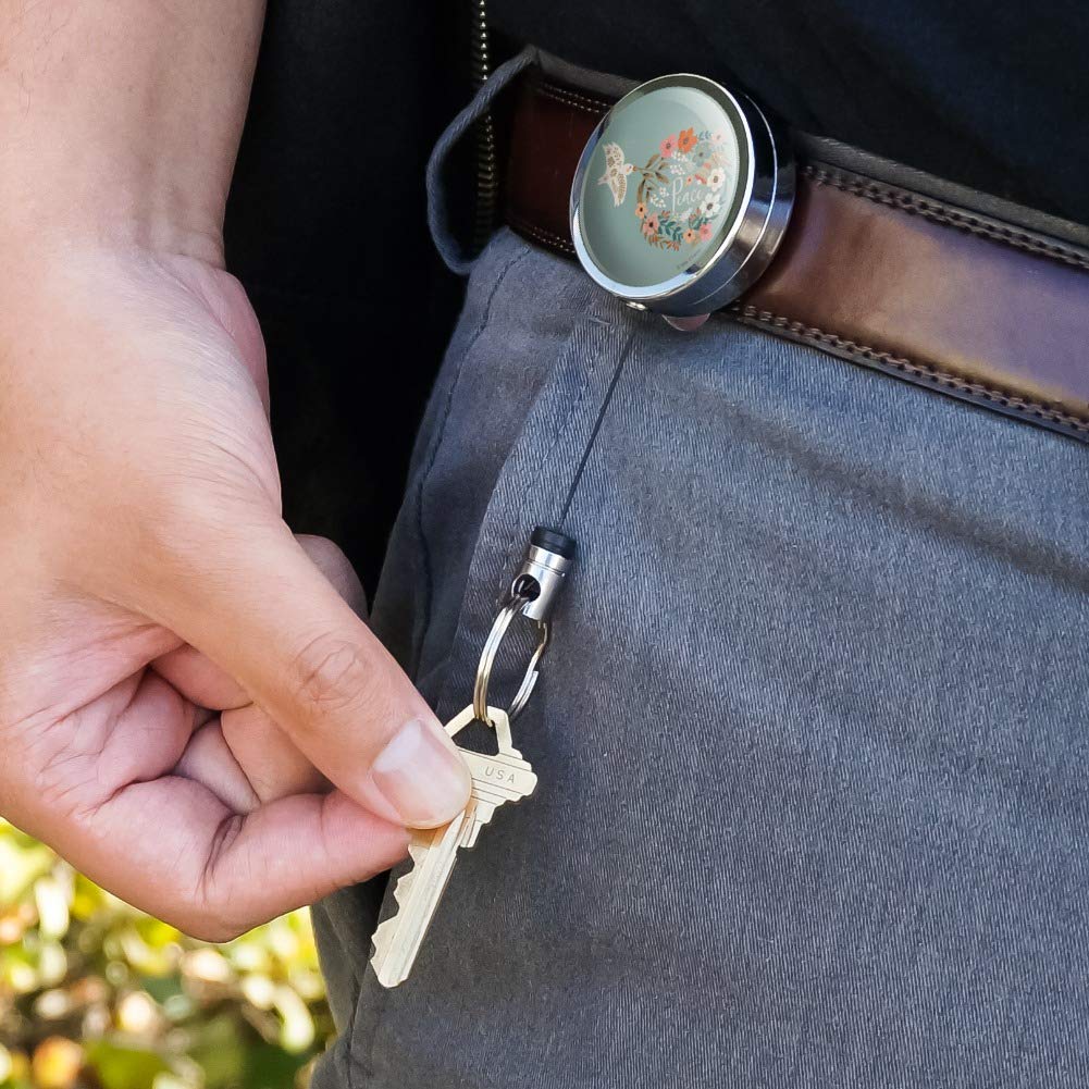 Christmas Peace Wreath Dove Bell Heavy Duty Metal Retractable ID Badge Holder with Belt Clip - Key Card Tag Reel for Office, Security, Hospital & Event Staff