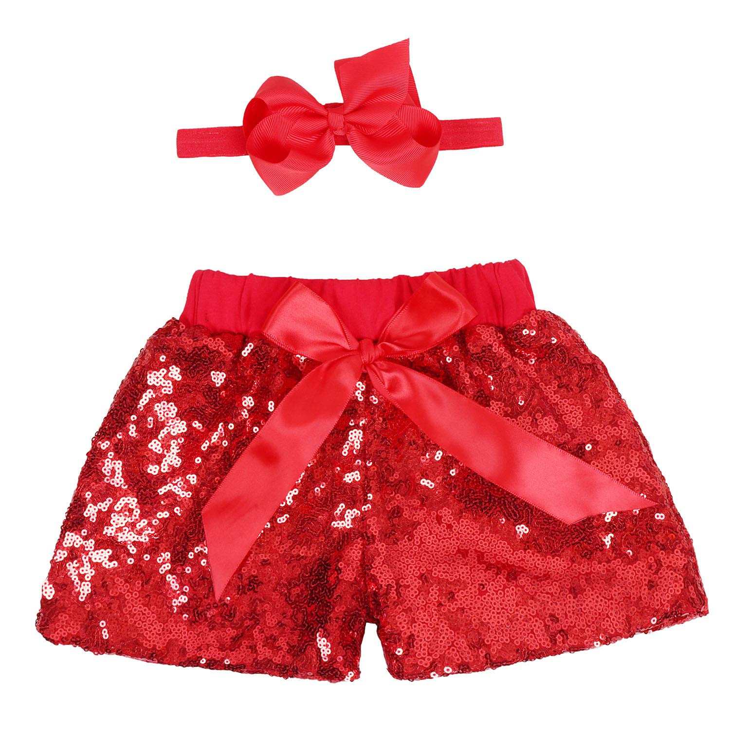 Sparkly Baby Girls Shorts with Sequins & Glitter on Both Sides - Toddler Birthday Outfit Set with Headband - Perfect for Parties, Photo Shoots & Special Occasions