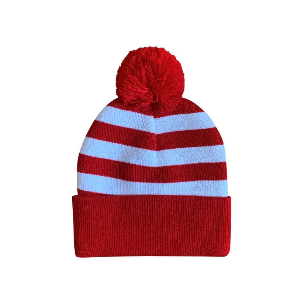 COUVER Unisex Red and White Beanie Hat with Removable Pom Pom - Warm Winter Knit Hat for Men & Women - Perfect for Christmas Costumes, Skiing & Cold Weather Outfits