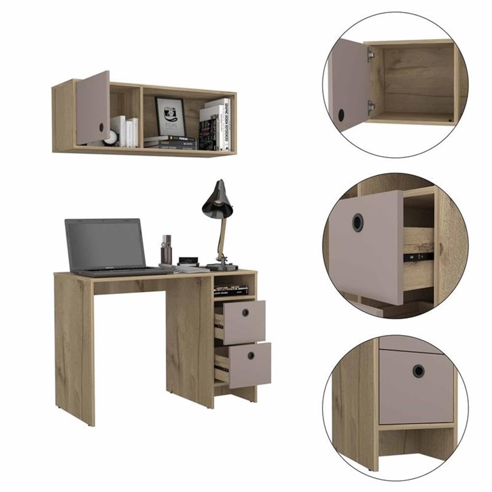 Atlin Designs 3-Drawer Modern Wood Office Desk Set - Light Oak/Taupe Finish for Home Office, Study Room & Workspace - Stylish & Functional Writing Desk with Storage