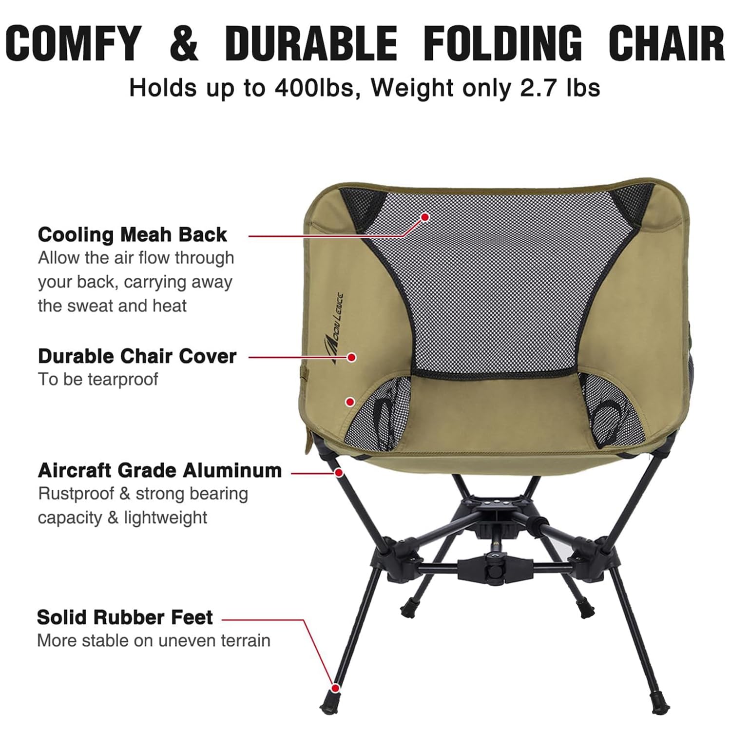 MOONLENCE 4th Gen Ultralight Folding Camping Chair - Compact Portable Backpacking Chair for Hiking, Mountaineering, Beach & Outdoor Adventures - Perfect for Picnics, Fishing, Concerts & Travel