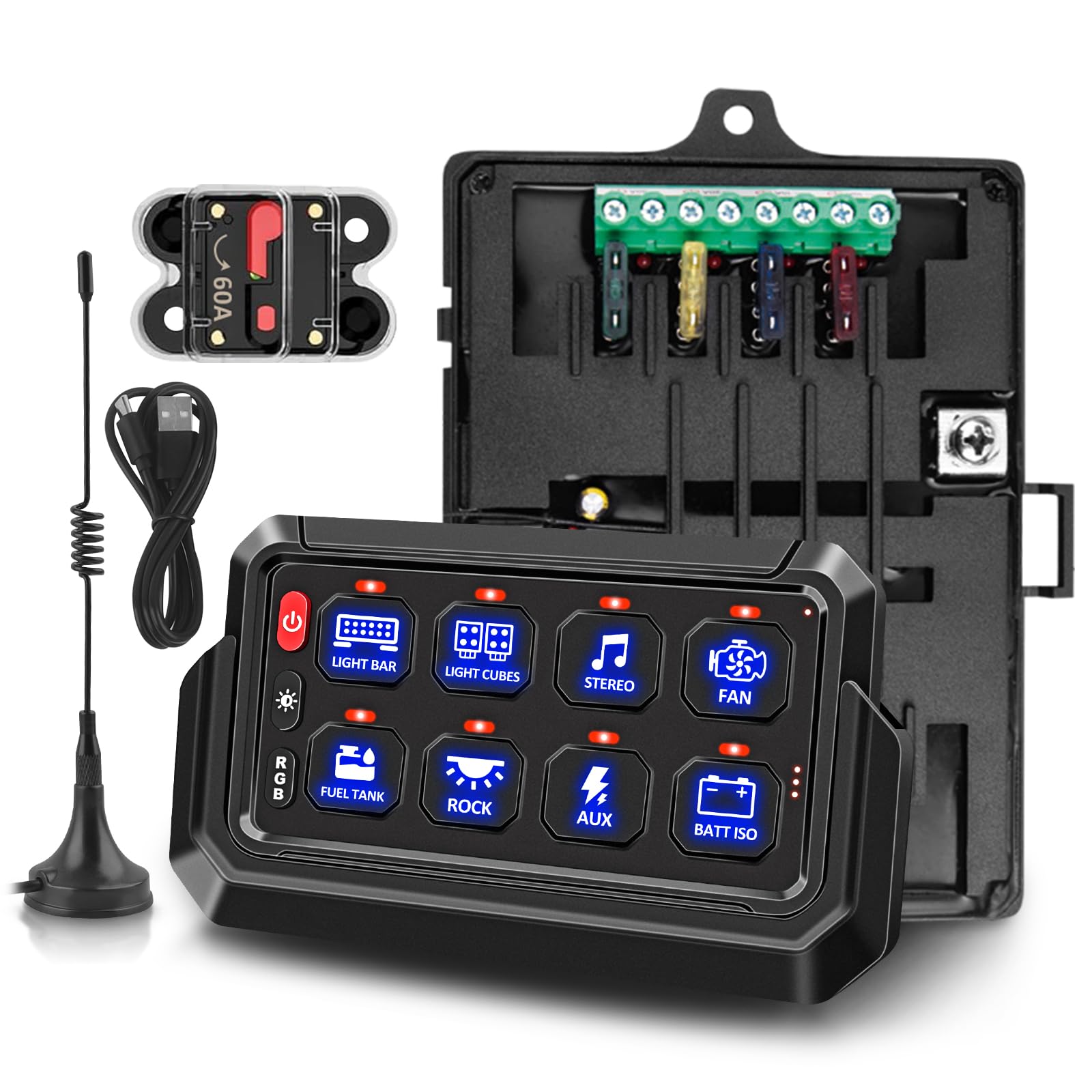 Chelhead 12V 8 Gang Wireless Switch Panel - 165FT Remote Control, RGB Waterproof, Multifunction Toggle & Momentary Strobe Circuit Relay System - Perfect for Off-Road Trucks, SUVs, UTVs & RVs - Ideal for Adventure Vehicles & Marine Applications