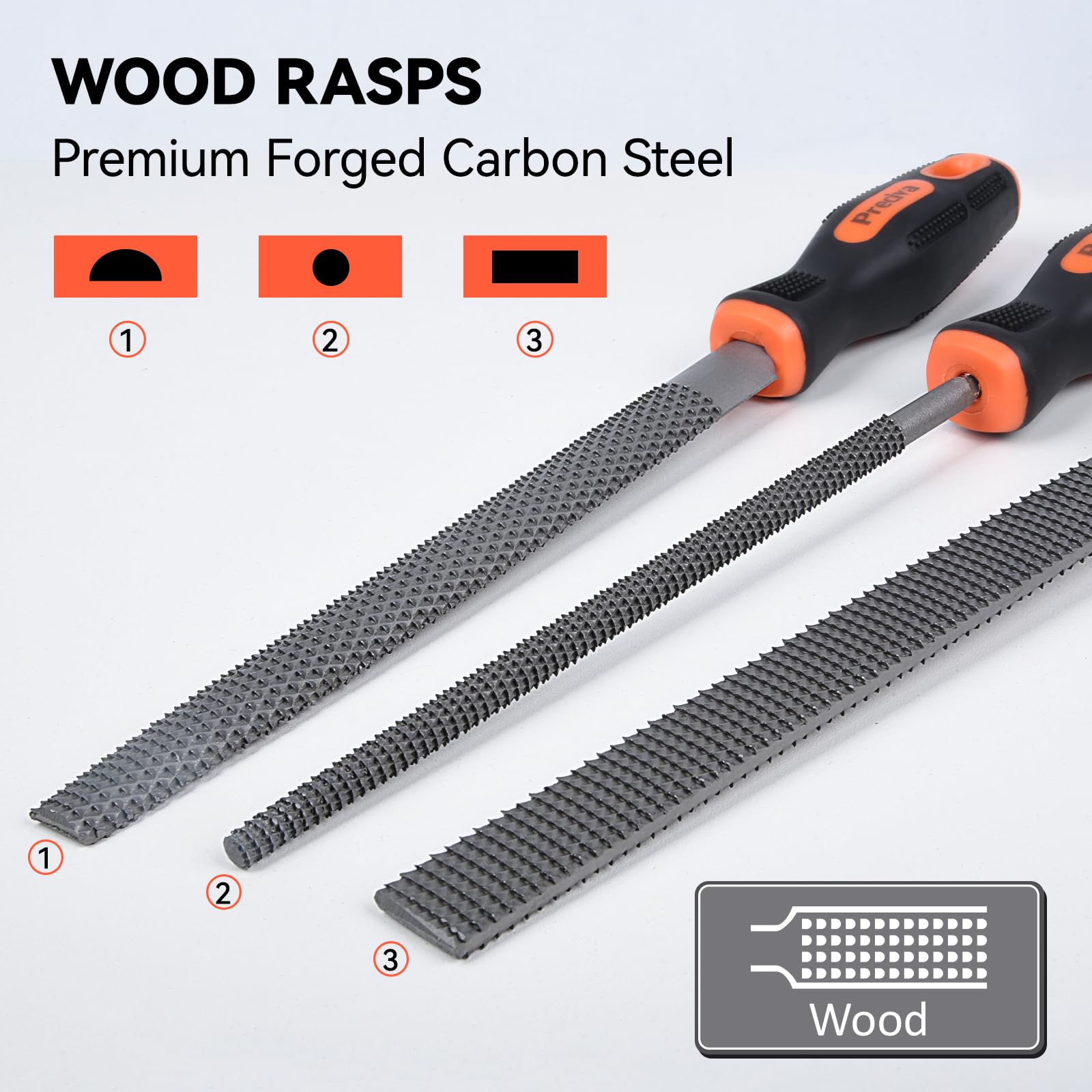 Preciva 3-Piece High Carbon Steel Wood Rasp File Set - Flat, Round & Half Round Files for Woodworking, Carving & DIY Projects | Perfect for Wood Shaping, Smoothing & Finishing