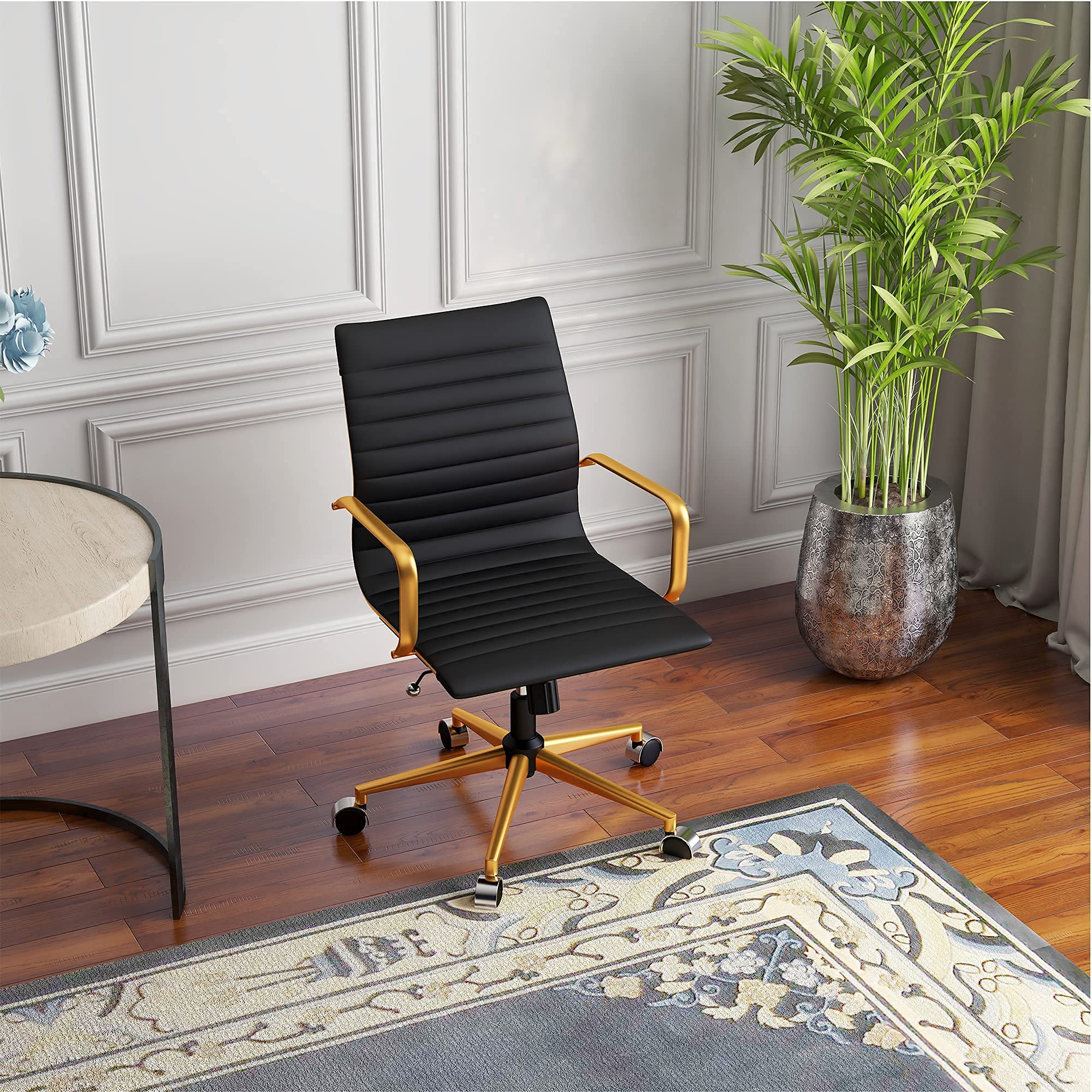 Premium CAROCC Gold & Black Office Chair - Ergonomic Swivel Desk Chair with Wheels & Adjustable Arms for Home Office, Computer Work & Conference Rooms - Modern Rolling Task Chair for Comfort & Style