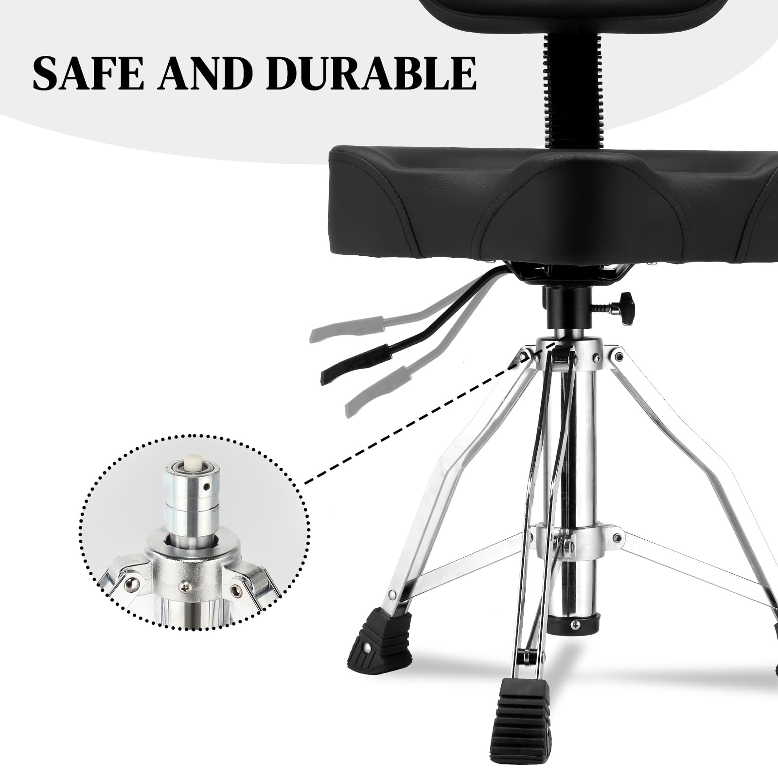 **Heavy Duty Hydraulic Drum Throne with Backrest - Adjustable Height Drum Stool, Ergonomic Saddle Seat for Drummers (Black) - Perfect for Live Performances, Studio Sessions & Practice**