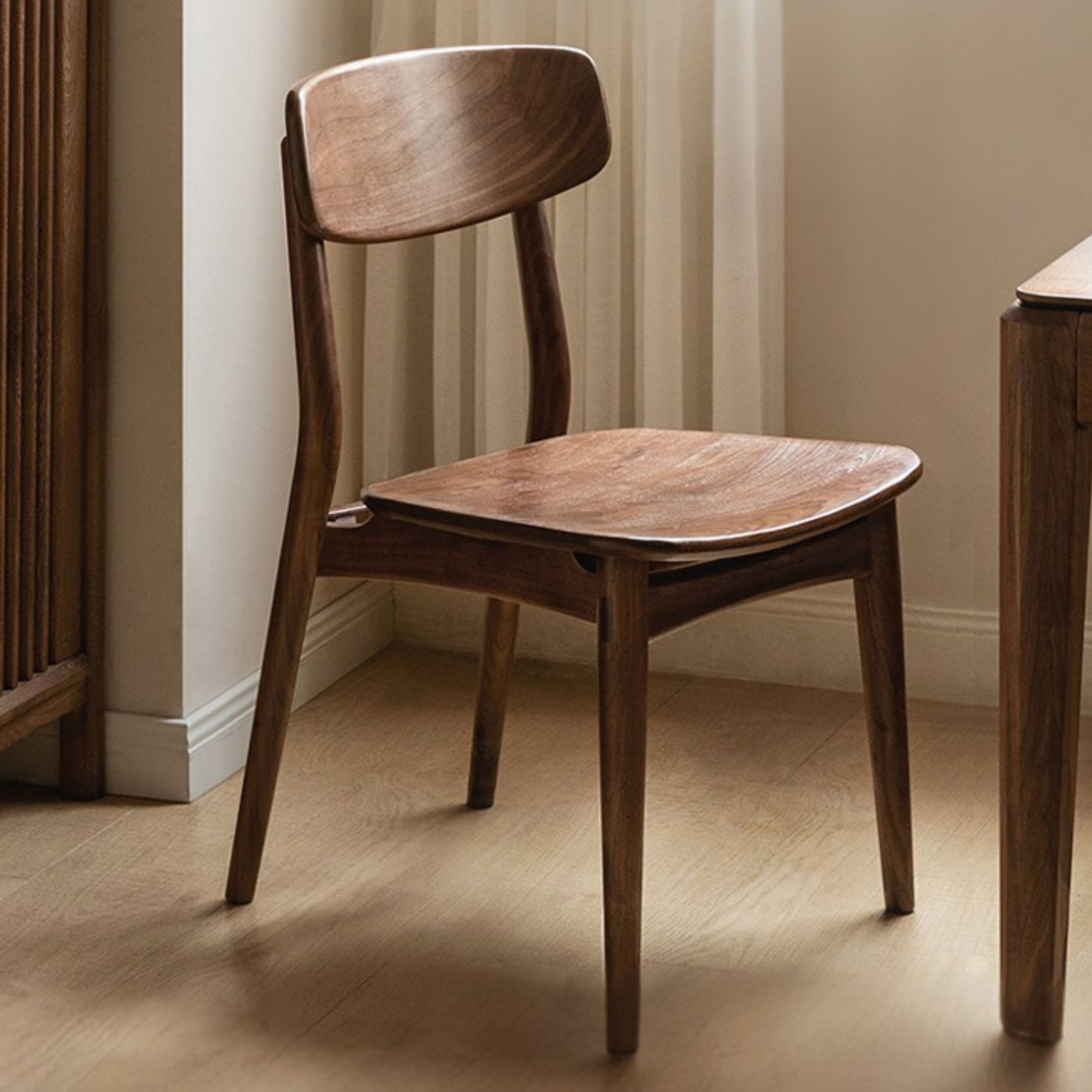 Premium Black Walnut & Ash Solid Wood Modern Dining Chairs Set of 4 - Elegant Backrest Design for Dining Room, Kitchen, or Office