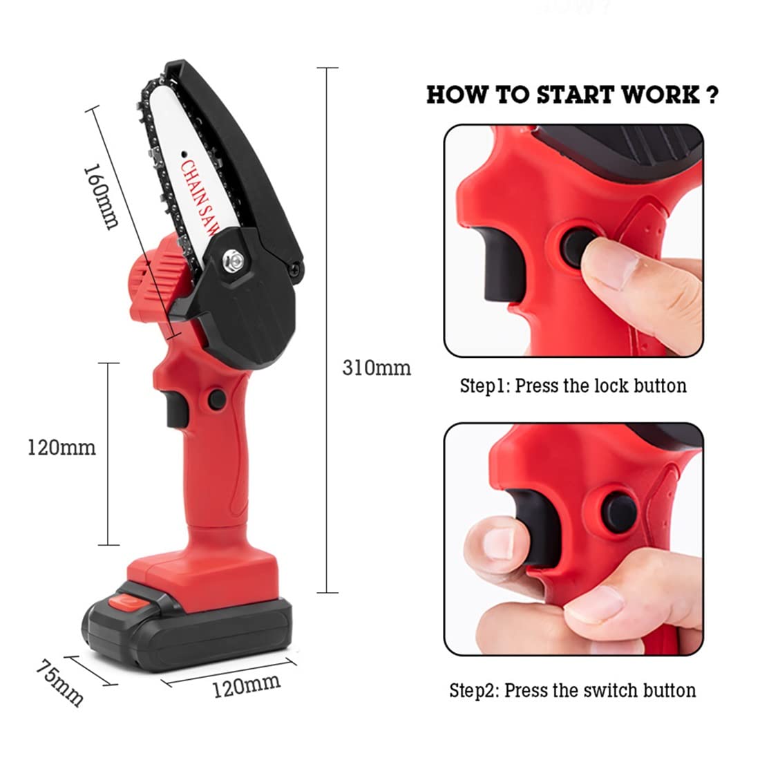4 Inch Cordless Chainsaw with Battery & LED Light - Mini Electric Chainsaw with Charger, Portable Power Tool for Gardening, Wood Cutting, Tree Pruning & Outdoor Camping