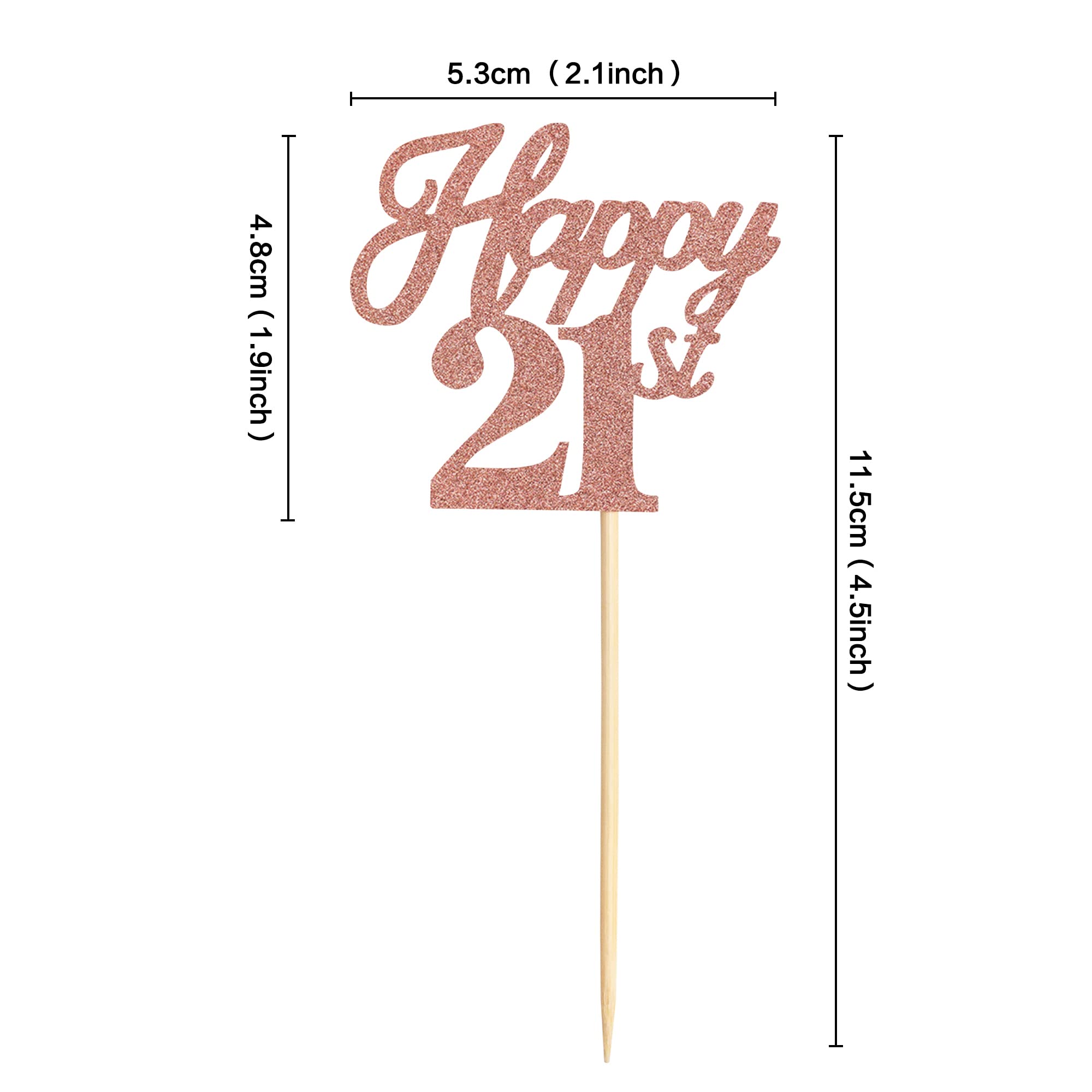 24 Pack Rose Gold Glitter 21st Birthday Cupcake Toppers - Happy 21st Cupcake Picks for Wedding, Anniversary & Party Cake Decorations - Cheers to 21 Cupcake Decor Supplies (Perfect for Milestone Celebrations & Dessert Displays)