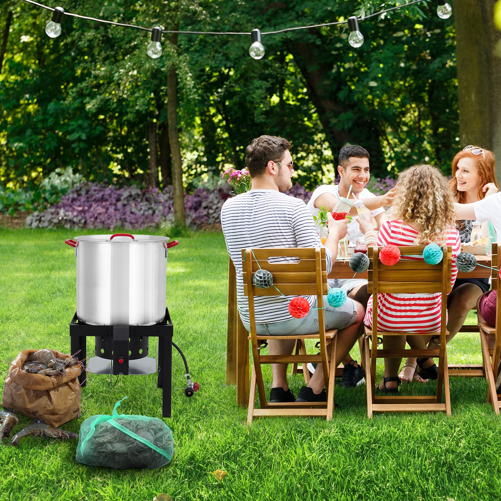 **100 Qt Outdoor Seafood Boil Pot with Basket & Burner – Aluminum Propane Fish Fryer, Crab & Crawfish Boiler, 110,000 BTU, 10 PSI Regulator – Perfect for Backyard Cooking, Camping, and Large Gatherings**