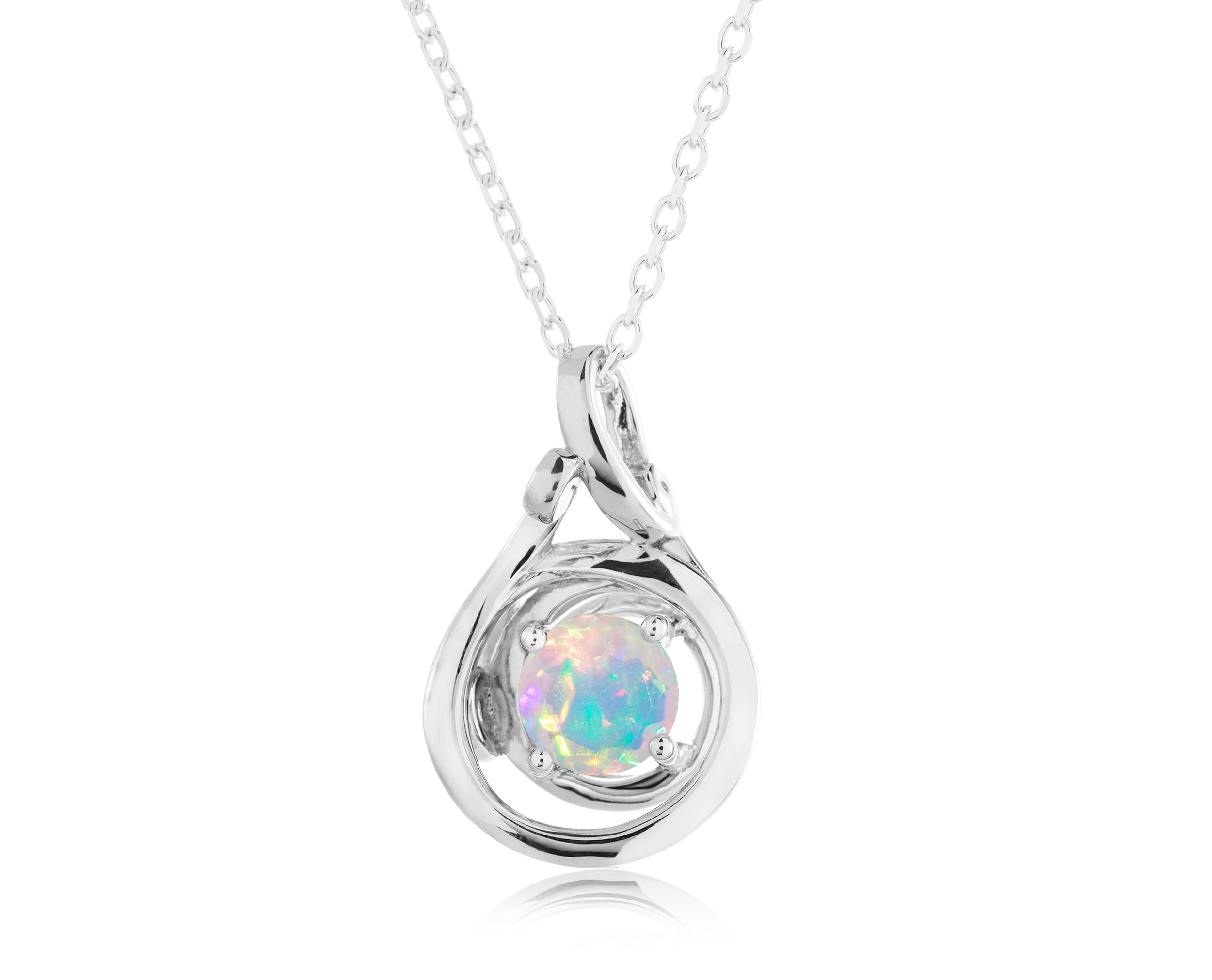 Rainbow Opal Pendant Necklace - Sterling Silver Spiral October Birthstone Jewelry - Circle Wave Swirl Minimalist Necklace for Women | Perfect Gift for Birthday, Anniversary & Everyday Wear