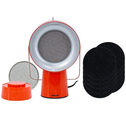 Portable Range Hood Kit with 10 Activated Charcoal Filters & 2 Stainless Steel Oil Filters | All-in-One Exhaust Fan for Countertop Cooking | Includes Base Boost | Cadmium Orange | Ideal for Small Kitchens, RVs & Outdoor Cooking