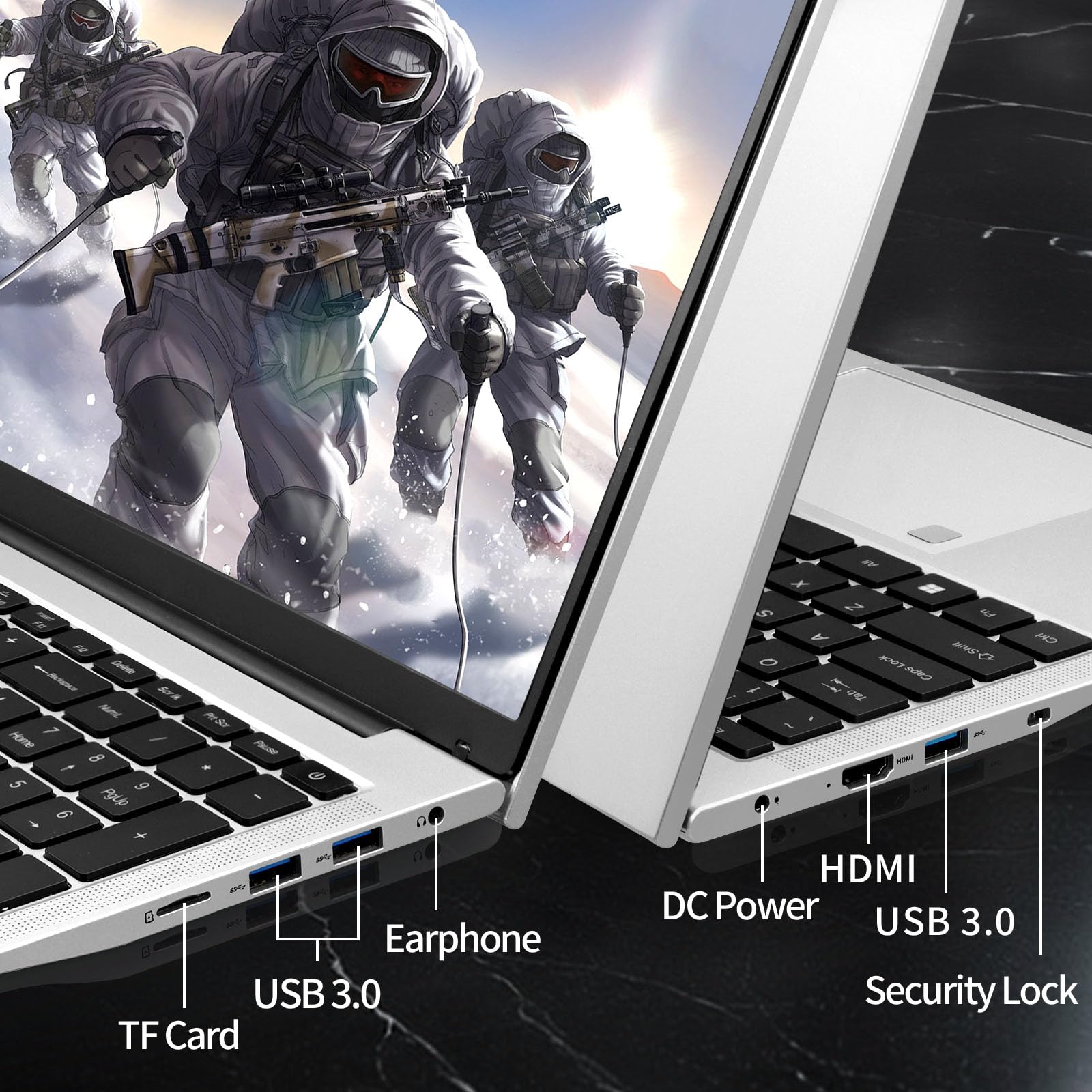 UDKED 17.3 Inch Laptop - Intel Celeron N5095 Processor (Up to 2.9GHz), 16GB DDR4 RAM, 256GB SSD, FHD IPS Display, 180° Hinge, Backlit Keyboard, Fingerprint Reader, HDMI Port (Silver) - Perfect for Work, Study & Entertainment