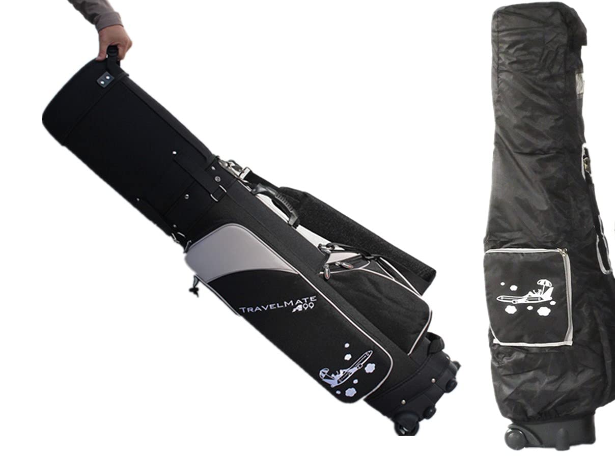 TSA Approved A99Golf Travel Mate Wheeled Golf Bag with Lockable Cover - Black/Grey | Durable Airline Golf Travel Case for Golf Clubs & Gear | Perfect for Air Travel & Golf Vacations