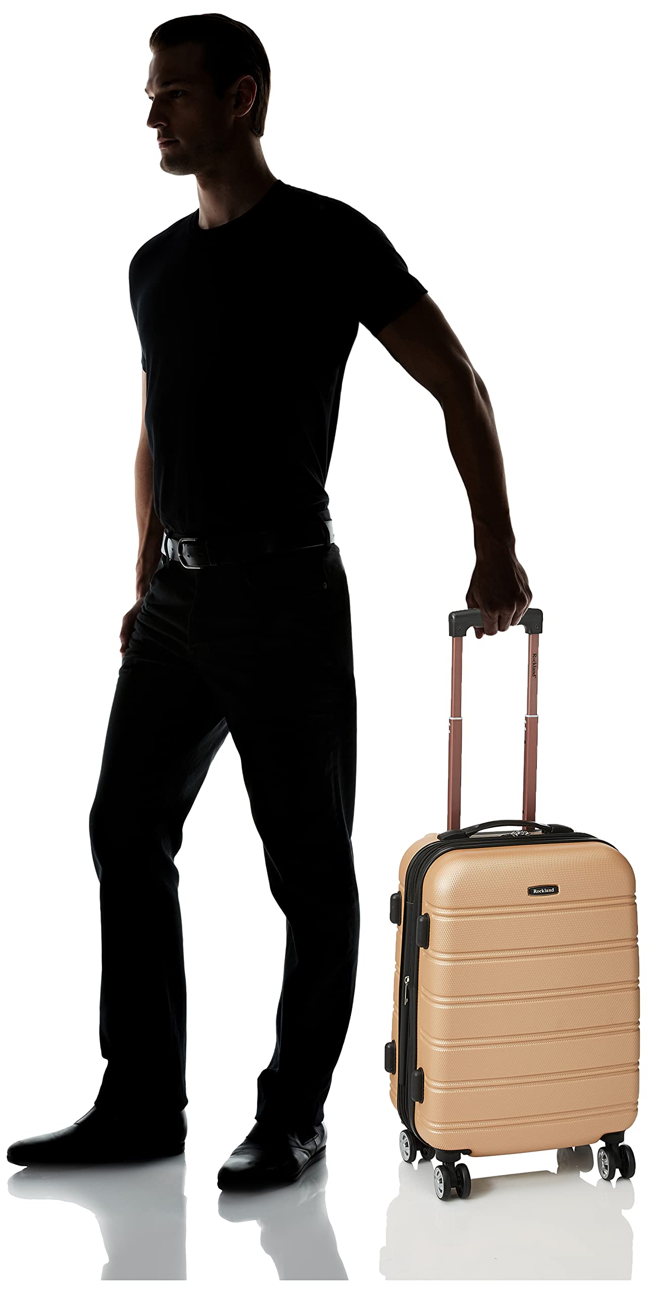 Rockland Melbourne 20-Inch Expandable Hardside Spinner Luggage - Champagne Carry-On Suitcase for Travel, Business Trips & Weekend Getaways