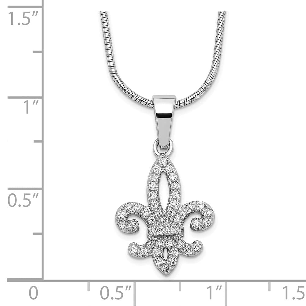 925 Sterling Silver Cubic Zirconia Fleur De Lis Pendant Necklace for Women - 18