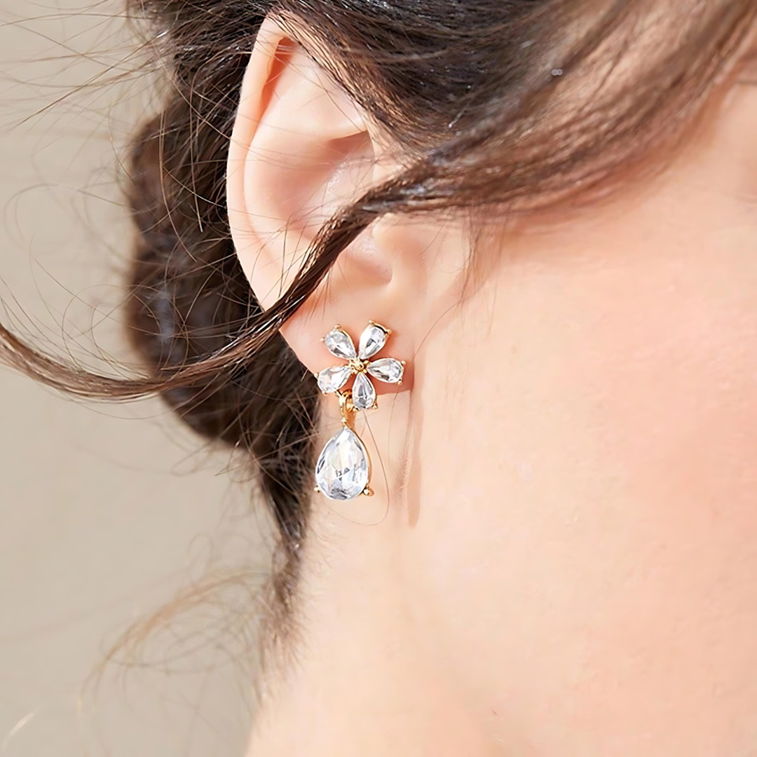 Sparkling Crystal Flower Dangle Earrings for Women - Elegant Bohemian Jewelry for Parties, Weddings & Date Nights | C9F15