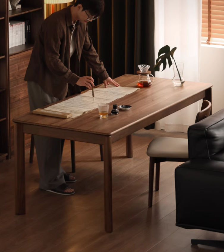 Premium Black Walnut Solid Wood Modern Rectangular Dining Table - Stylish & Durable for Kitchen, Dining Room, or Office Workspace
