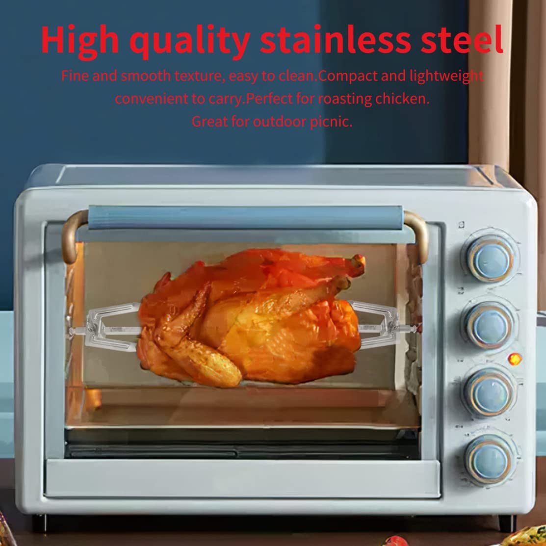 Stainless Steel Rotisserie Forks Set - 34cm Heavy Duty Grill Spit Rod for Air Fryer, Roast Chicken, Fish & Meat - Perfect for BBQ, Camping & Outdoor Cooking