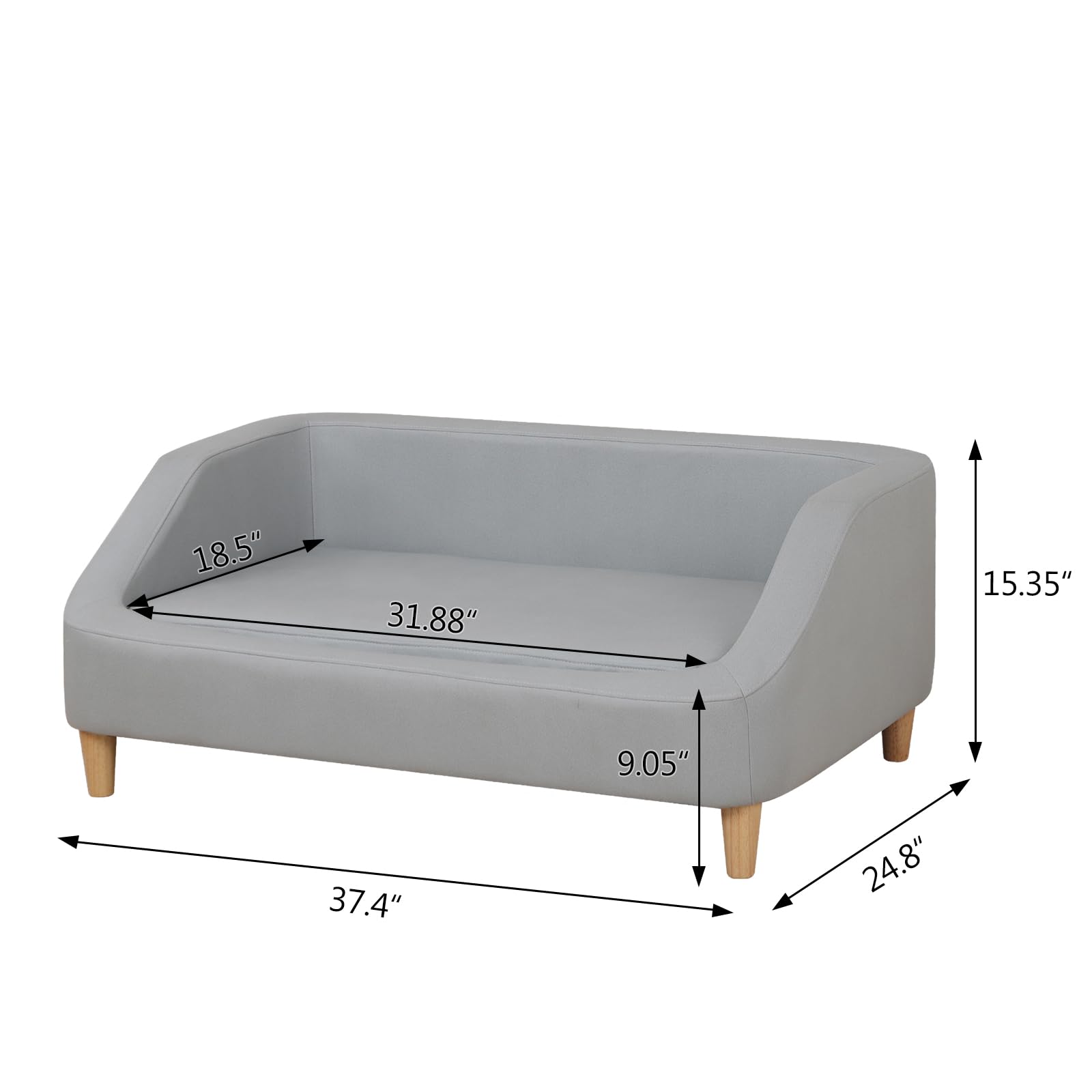 Premium Orthopedic Dog Bed with Removable Washable Cover - Elevated Pet Sofa Bed for Cats & Small Dogs - Comfortable Sleeping Couch with Wooden Legs (Grey) - Perfect for Living Rooms, Bedrooms & Pet Spaces