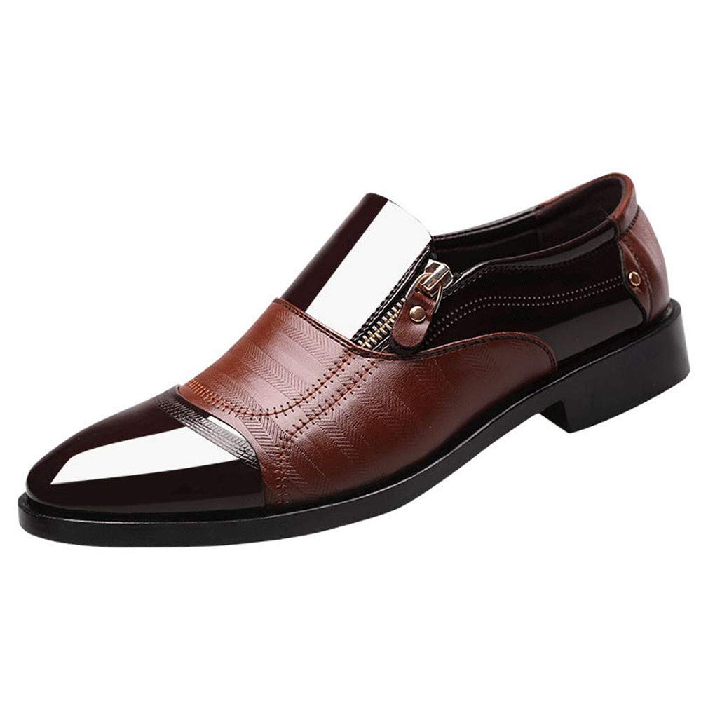 Men's Leather Slip-On Loafers - Breathable Formal Dress Shoes for Business & Wedding - Pointed Toe Comfortable Walking Shoes for Office, Party & Daily Wear