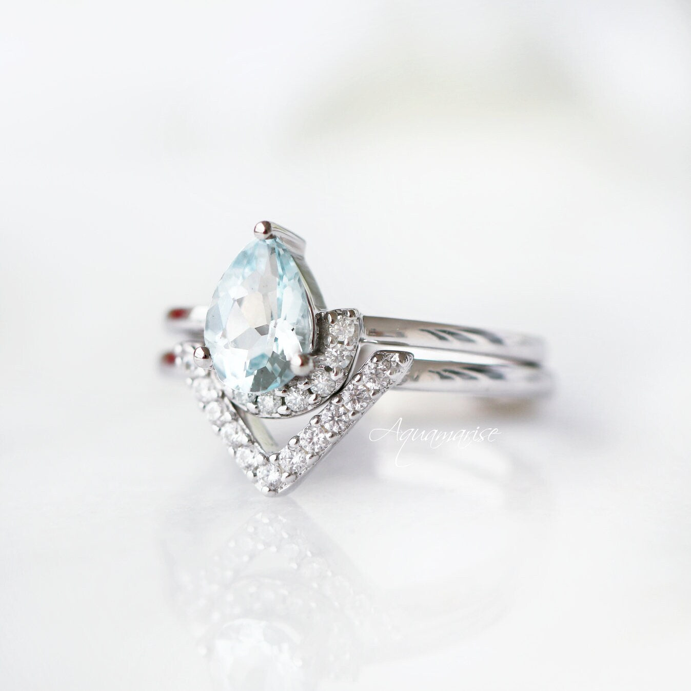 Aria Aquamarine Ring Set - Sterling Silver Jewelry for Women, Elegant Birthstone Gift for March, Perfect for Weddings, Anniversaries & Special Occasions