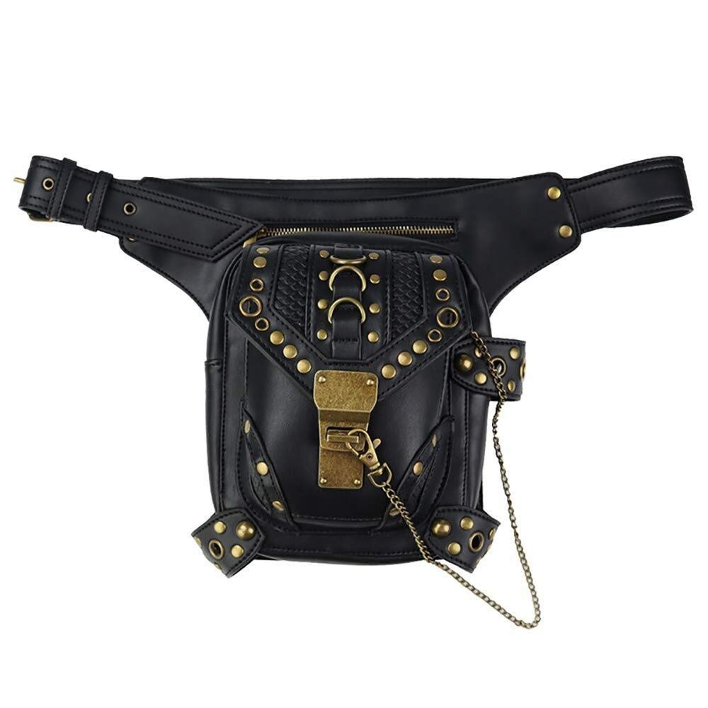 XCJ Punk Steampunk Waist Bag - Gothic Retro Motorcycle Leather Crossbody Bag for Women | Vintage Drop Leg Arm Bag | Portable & Lightweight | Perfect for Cosplay, Concerts, and Gothic Fashion