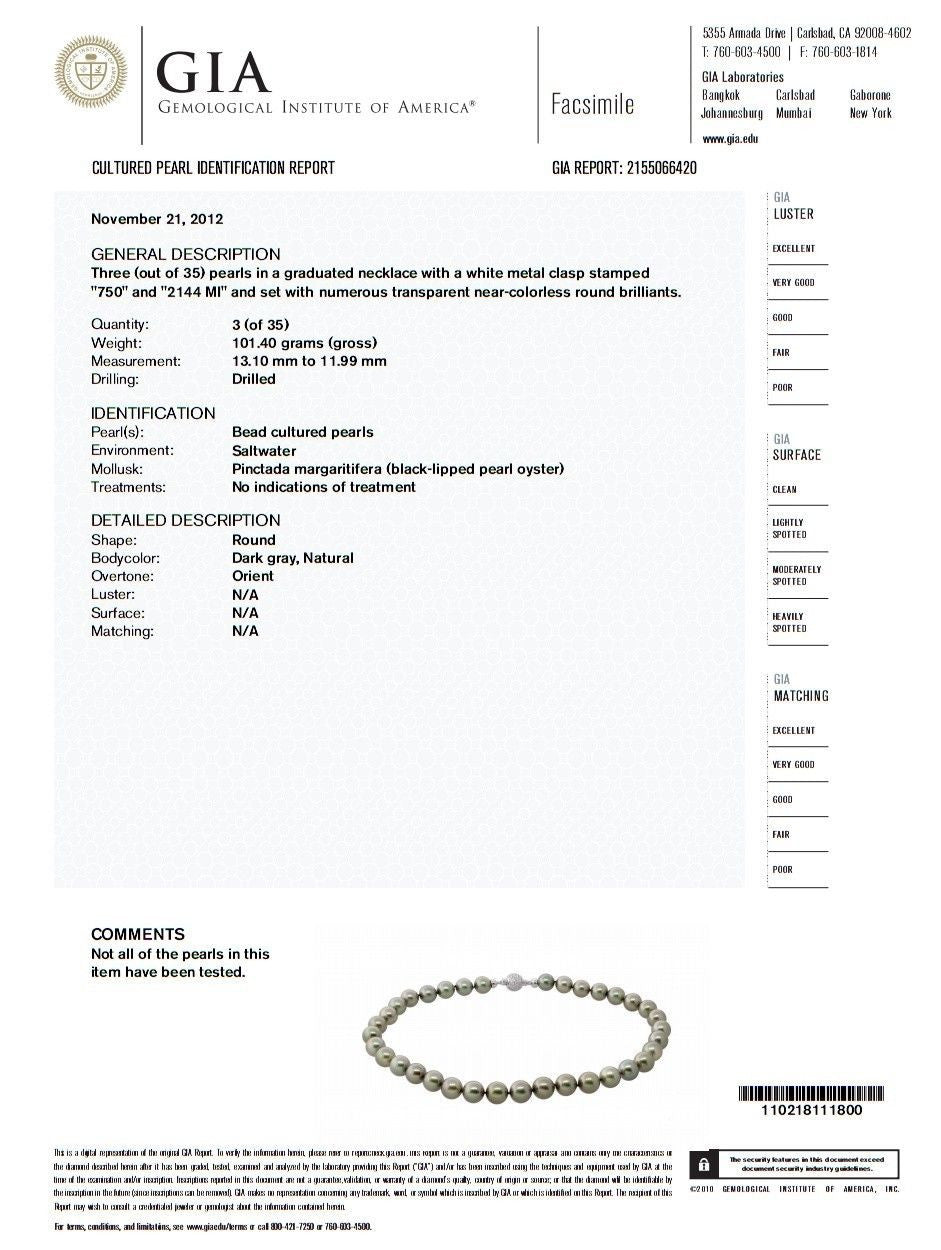 GIA Certified Tahitian Black-Lipped Oyster Gray Pearl Necklace - 18K Gold with 1.00ct Diamond Clasp - Elegant Jewelry for Weddings & Special Occasions