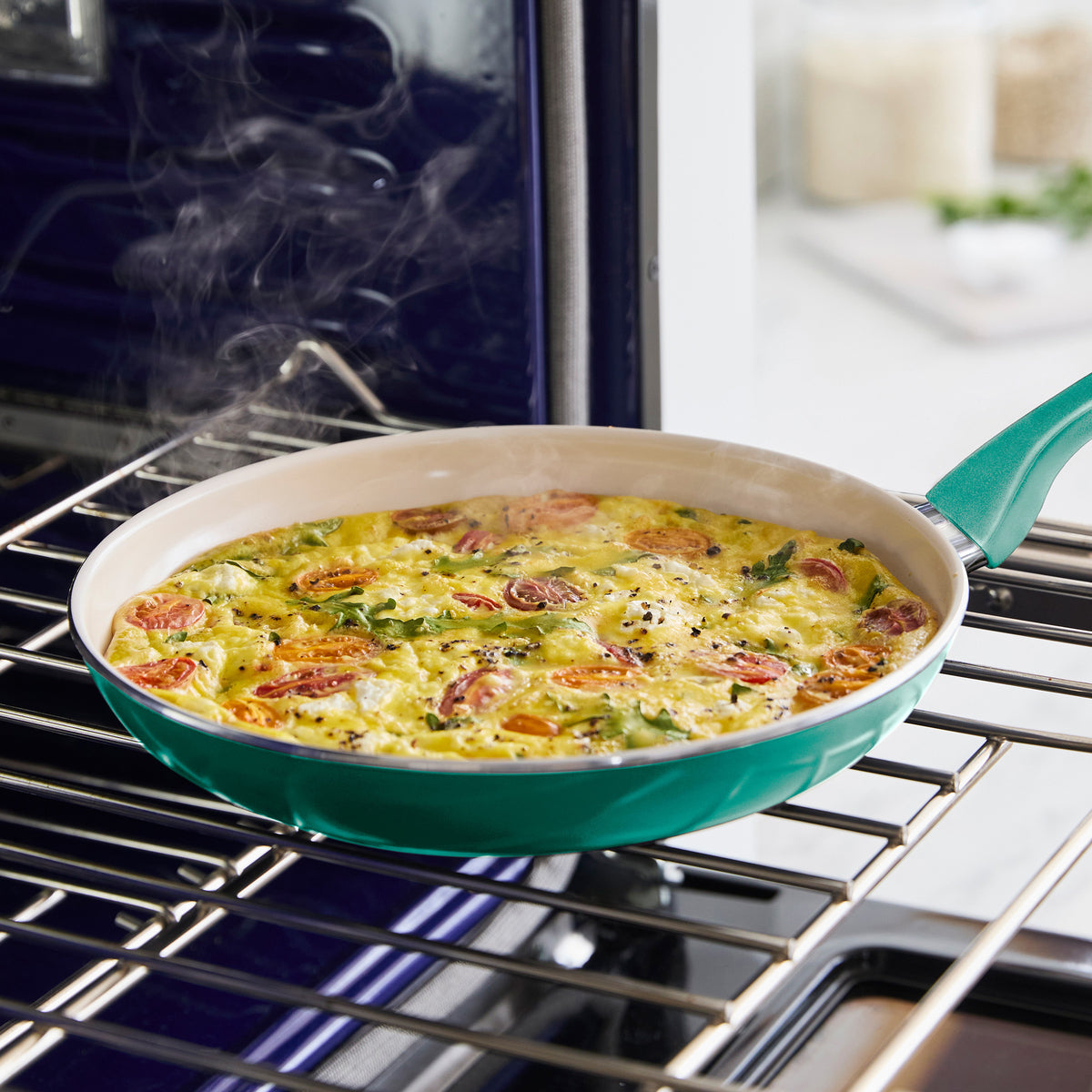 Rio Ceramic Nonstick 8-Inch Frying Pan with Spatula - Turquoise Non-Toxic Cookware for Healthy Cooking | Perfect for Eggs, Pancakes & Sauteing | Oven & Dishwasher Safe