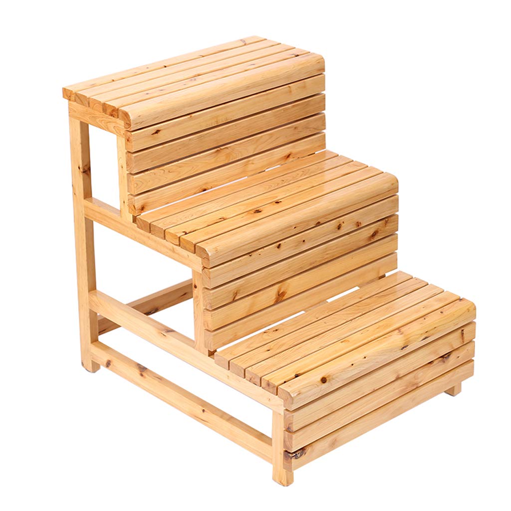 **ZDW Multifunctional 3-Step Wooden Folding Step Stool - Solid Wood, Portable, Space-Saving for Kitchen, Bathroom, Gardening, and Home Use (Flower Stand/Footrest)**