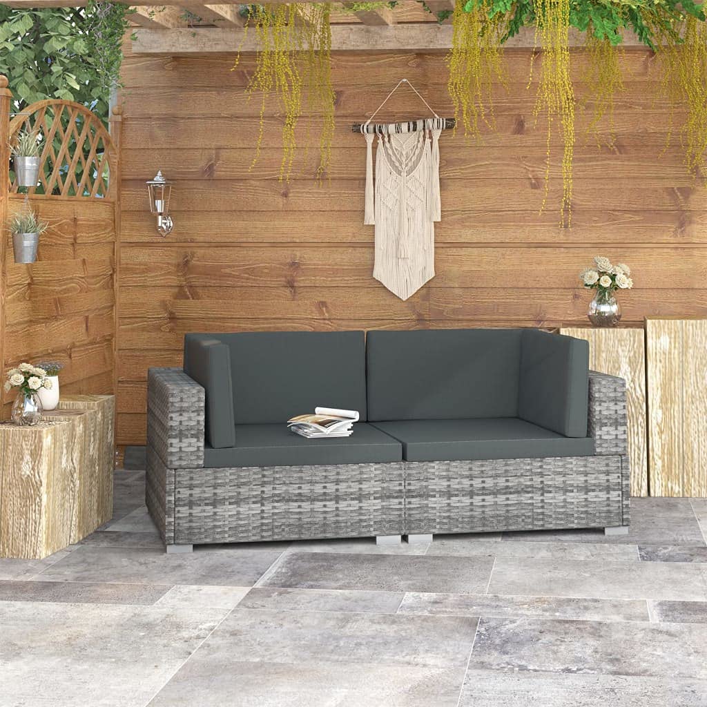 **All-Weather 2-Piece PE Wicker Patio Furniture Set with Cushions - Grey Poly Rattan Outdoor Sofa for Garden, Balcony & Small Spaces - Perfect for Relaxing & Entertaining**