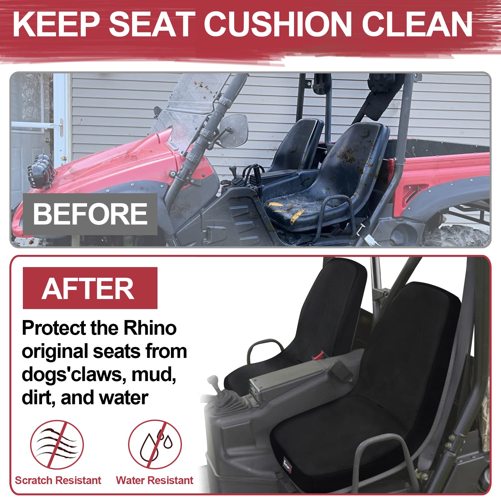 StarknightMT UTV Waterproof Rhino Seat Covers - Heavy Duty 1680D Fabric Black - Compatible with Yamaha Rhino 700/660/450 Models (2004-2021) - Perfect for Off-Roading, Hunting & Outdoor Adventures