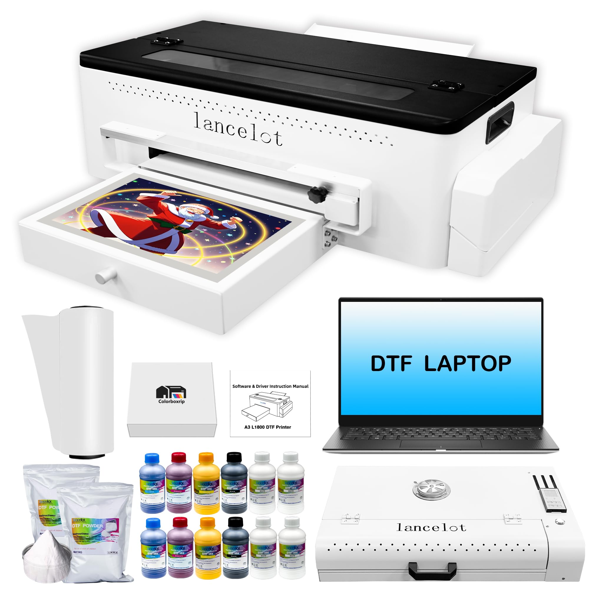 Lancelot A3 l1800 DTF Printer - Direct to Film Transfer Machine with Roll Feeder & White Ink Circulation System | Easy Operation for Dark & Light Fabric Printing | Perfect for T-Shirt, Hoodie & Textile Businesses (Includes Software, Computer & Consumables)
