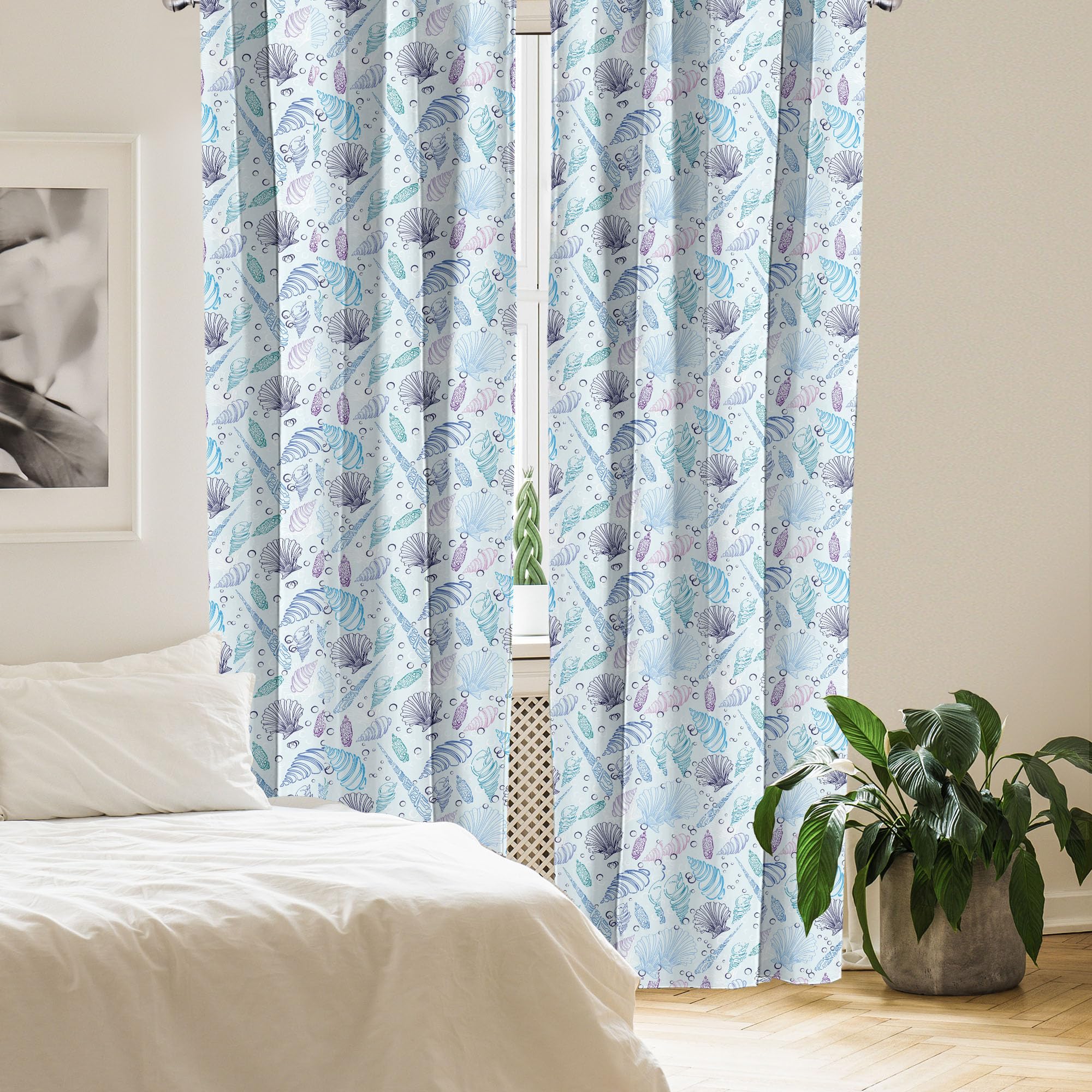 Ambesonne Nautical Window Curtains - Sea Shell & Ocean Bubbles Print Lightweight Decor (28