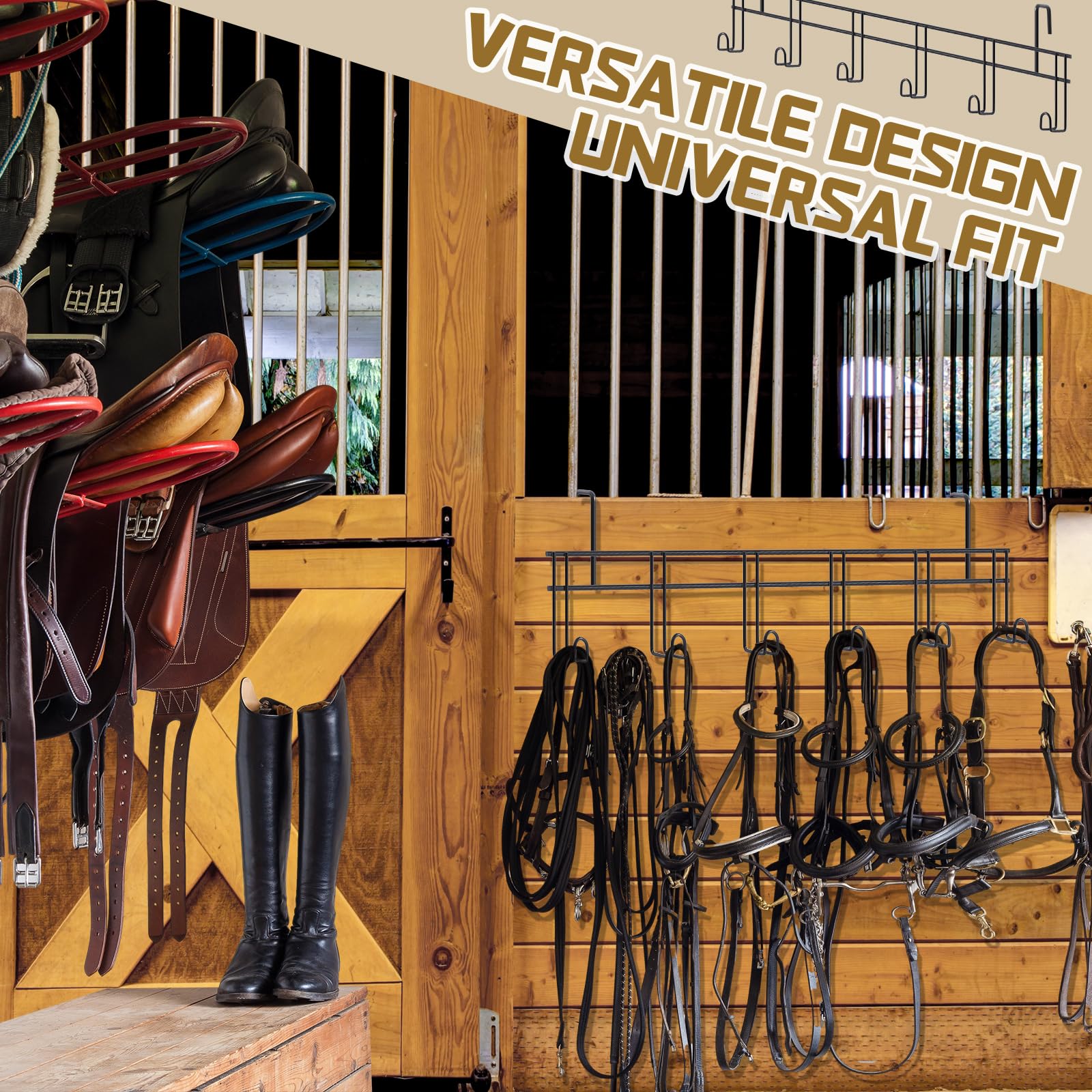 2 Pack Heavy Duty 6-Hook Metal Horse Bridle Hanger - Black Wall Mount Tack Rack for Halter, Blanket & Saddle Storage - Perfect for Stable, Barn & Equestrian Room Organization