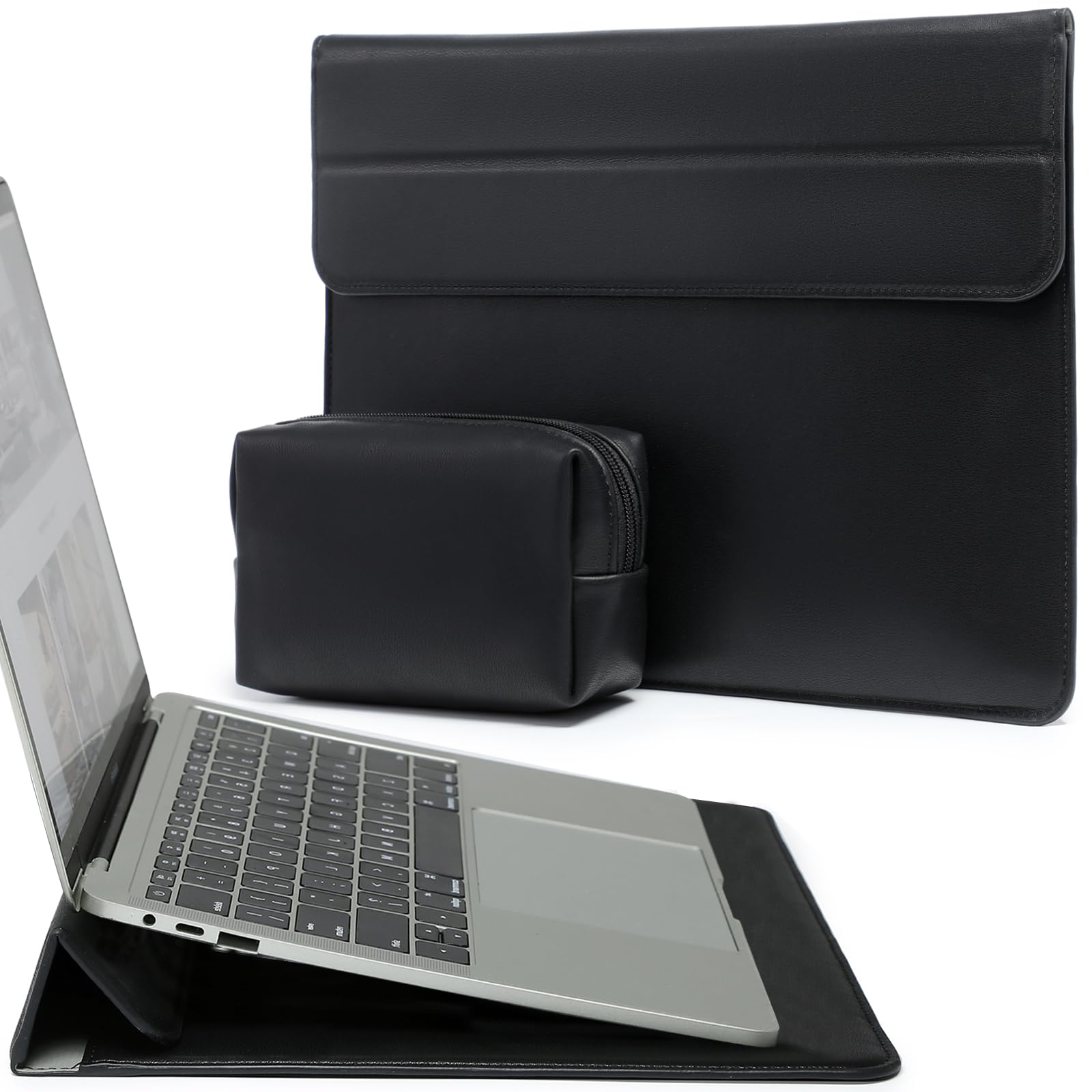 Premium 15-16 Inch Laptop Sleeve with Built-in Stand for MacBook Pro 16 M4/M3/M2/M1 (2024-2019), Dell XPS 15, MacBook Pro 15 (2015-2012), Samsung Galaxy Book Flex/Pro 15 - Protective Black Case for Work, Travel & College