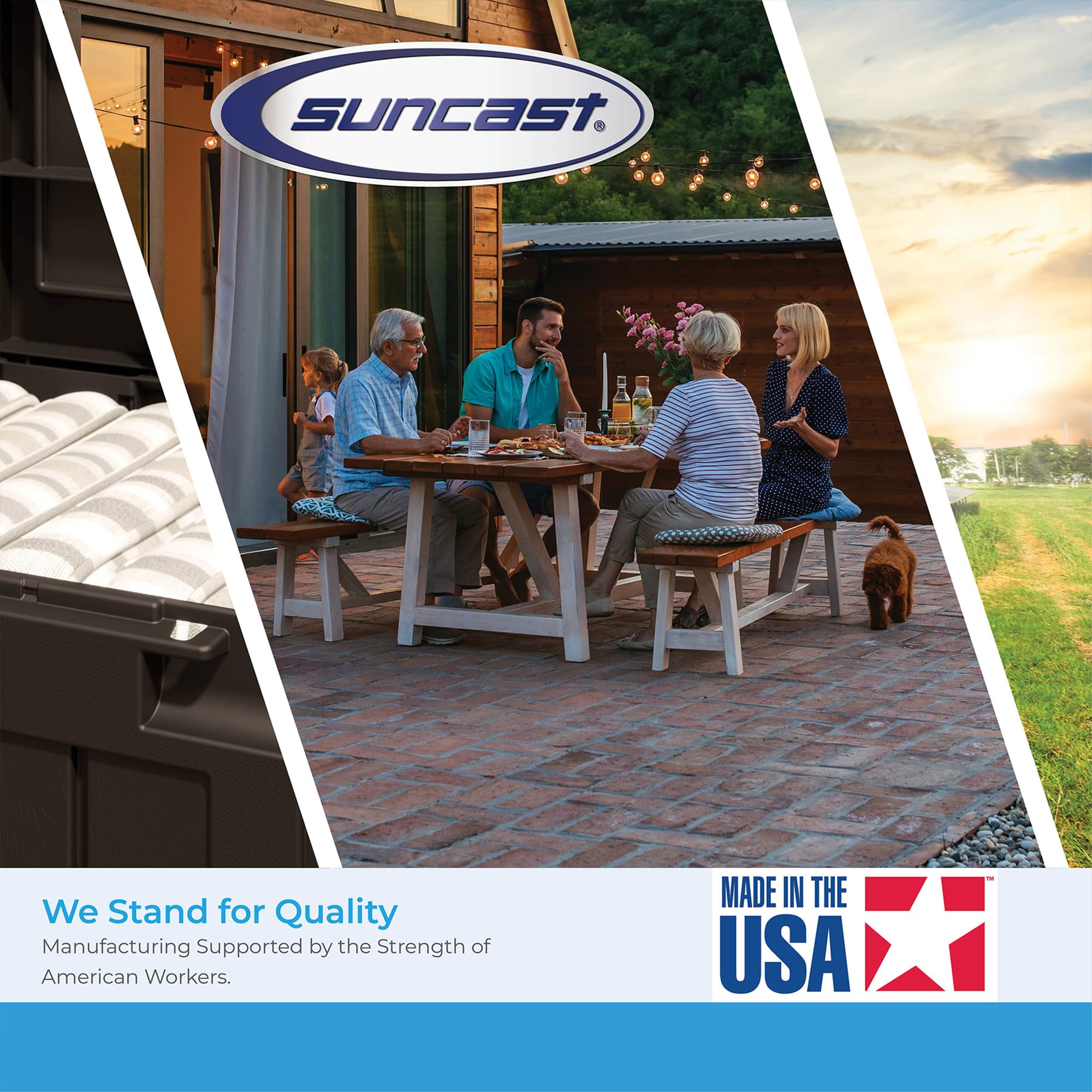 Suncast 39 Gallon Outdoor Trash Hideaway - Peppercorn Deck Waste Bin with Latching Lid, Liquid Tray & Handles | Durable Patio Garbage Can with Trash Bag Holder | Perfect for Backyard, Poolside & Outdoor Entertaining Areas
