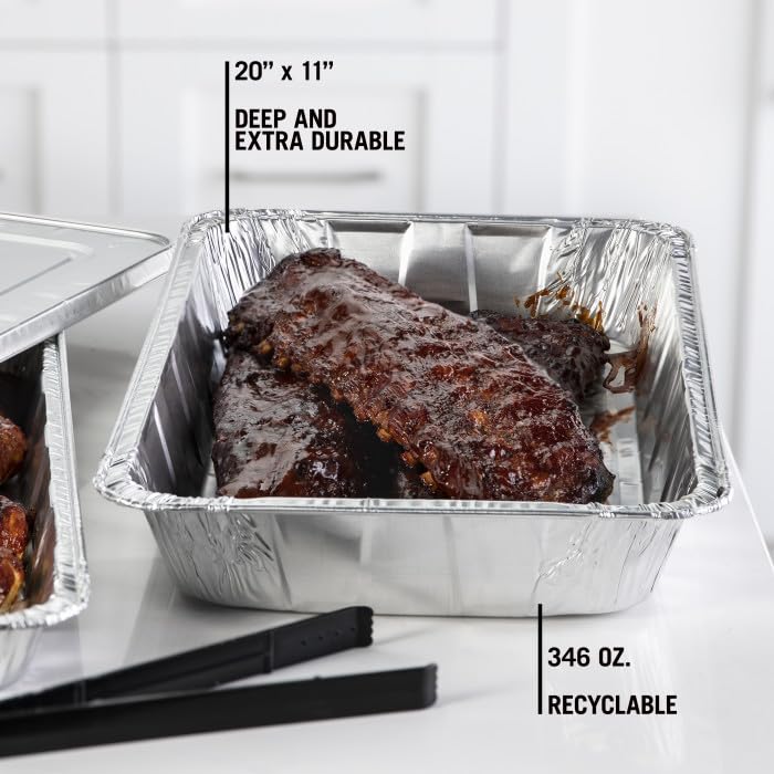 Pactiv Y6050XH Full Size Aluminum Steam Pans with Ribbed Design - 20.75
