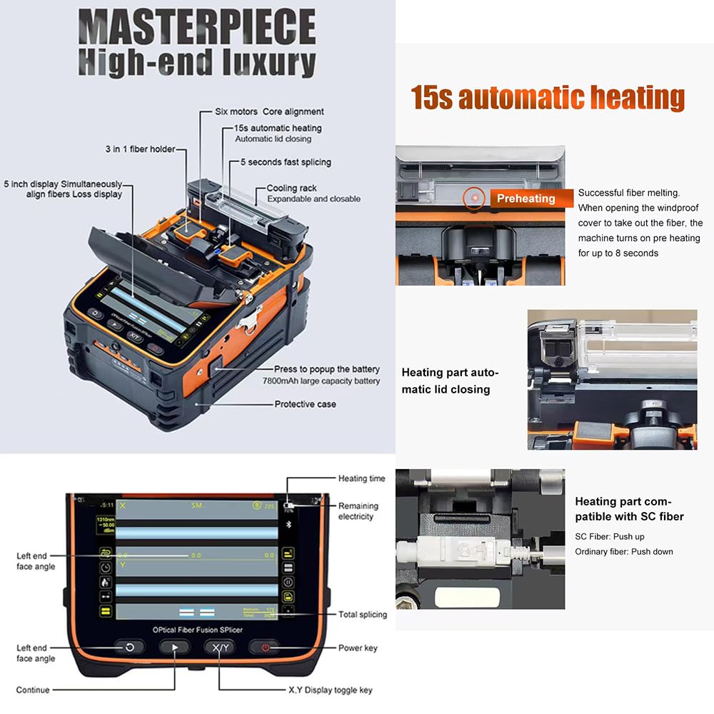 SM&MM Automatic Intelligent Optical Fiber Fusion Splicer Machine (AI-9) with Fiber Cleaver Kit - Professional Fiber Optic Welding & Splicing Tool for Telecom, Data Centers & Network Installations