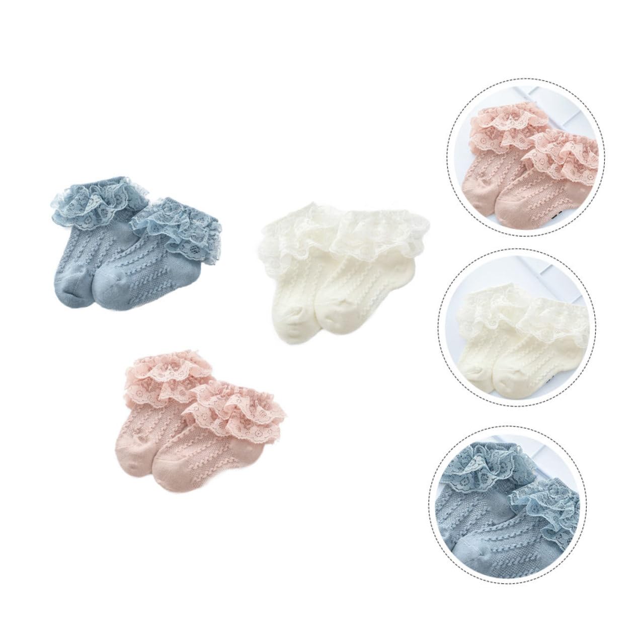 WRITWAA 2-Pack Baby Girl Cotton Socks with Lace Trim - Soft Breathable 2-Layer Design (3 Pairs Each) for Newborns, Toddlers & Special Occasions