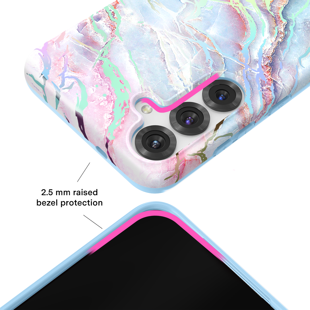 Holo Moonstone Marble Samsung Galaxy Phone Case - Protective Cover for Galaxy S21/S22/S23 Series - Stylish Glitter Design for Everyday Use & Special Occasions
