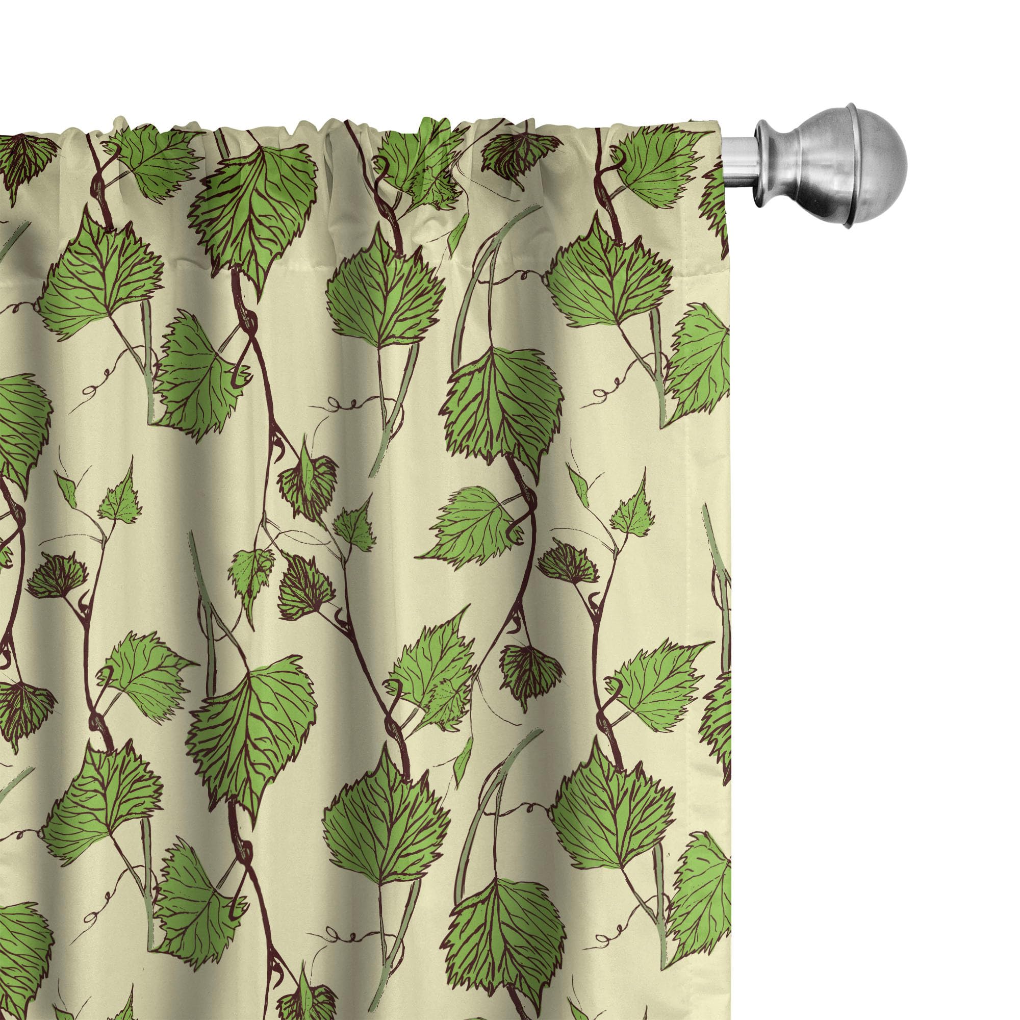 Ambesonne Vine Curtains - Grapevine Pattern with Hand-Drawn Green Leaves, 2 Panel Set (28