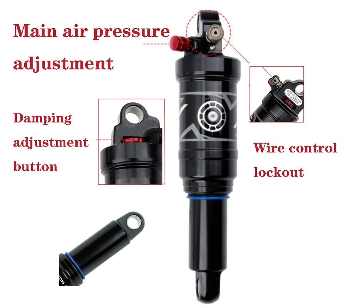 Mountain Bike Rear Shock Absorber - Adjustable Rebound, Remote Lockout & Air Compression - 165mm/190mm/200mm/210mm Rear Suspension (Black) - Perfect for Trail Riding, Downhill & MTB Adventures