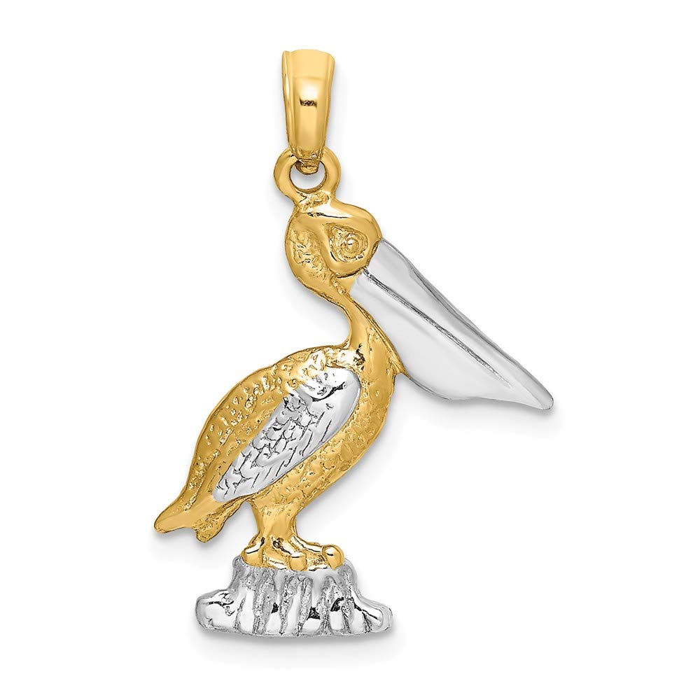 14K White and Yellow Gold Two-Tone Pelican Standing 2D Pendant Necklace - Elegant Jewelry Gift for Women, Perfect for Valentine's Day, Anniversary or Birthday