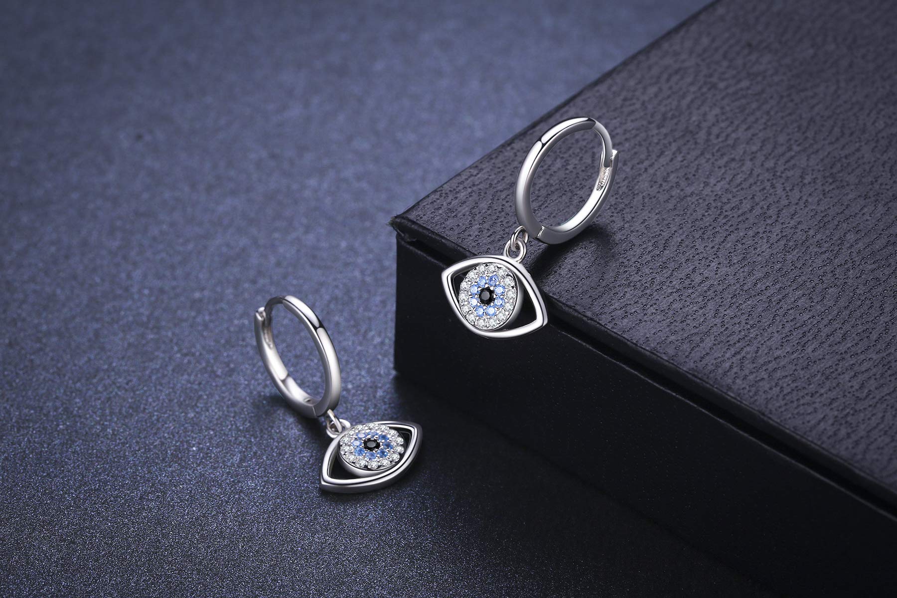 925 Sterling Silver Evil Eye Earrings - Blue Circle Drop Dangle Hoop Earrings for Women | Hypoallergenic Huggie Jewelry | Perfect for Protection, Gifts & Everyday Wear