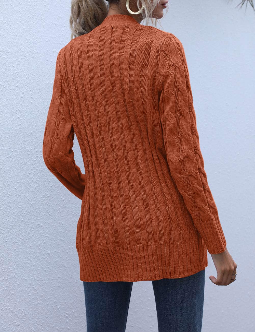 MEROKEETY Women's 2025 Fall Long Sleeve Cable Knit Cardigan Sweater - Open Front Button Down Loose Fit Outerwear for Casual Wear, Office & Autumn Outfits