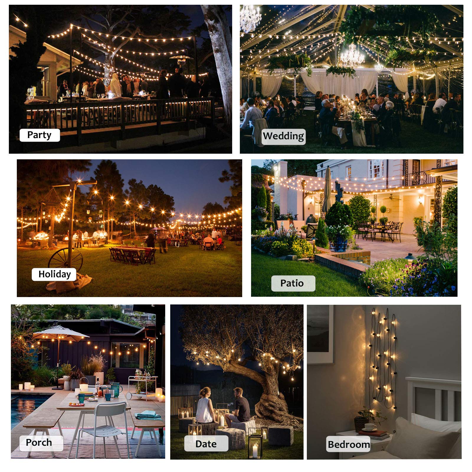 DAMAING 100FT Outdoor String Lights with 52 Dimmable G40 Shatterproof LED Bulbs - Waterproof Connectable Patio Lights for Backyard, Garden, Wedding & Party Decor - 2700K Warm White Glow