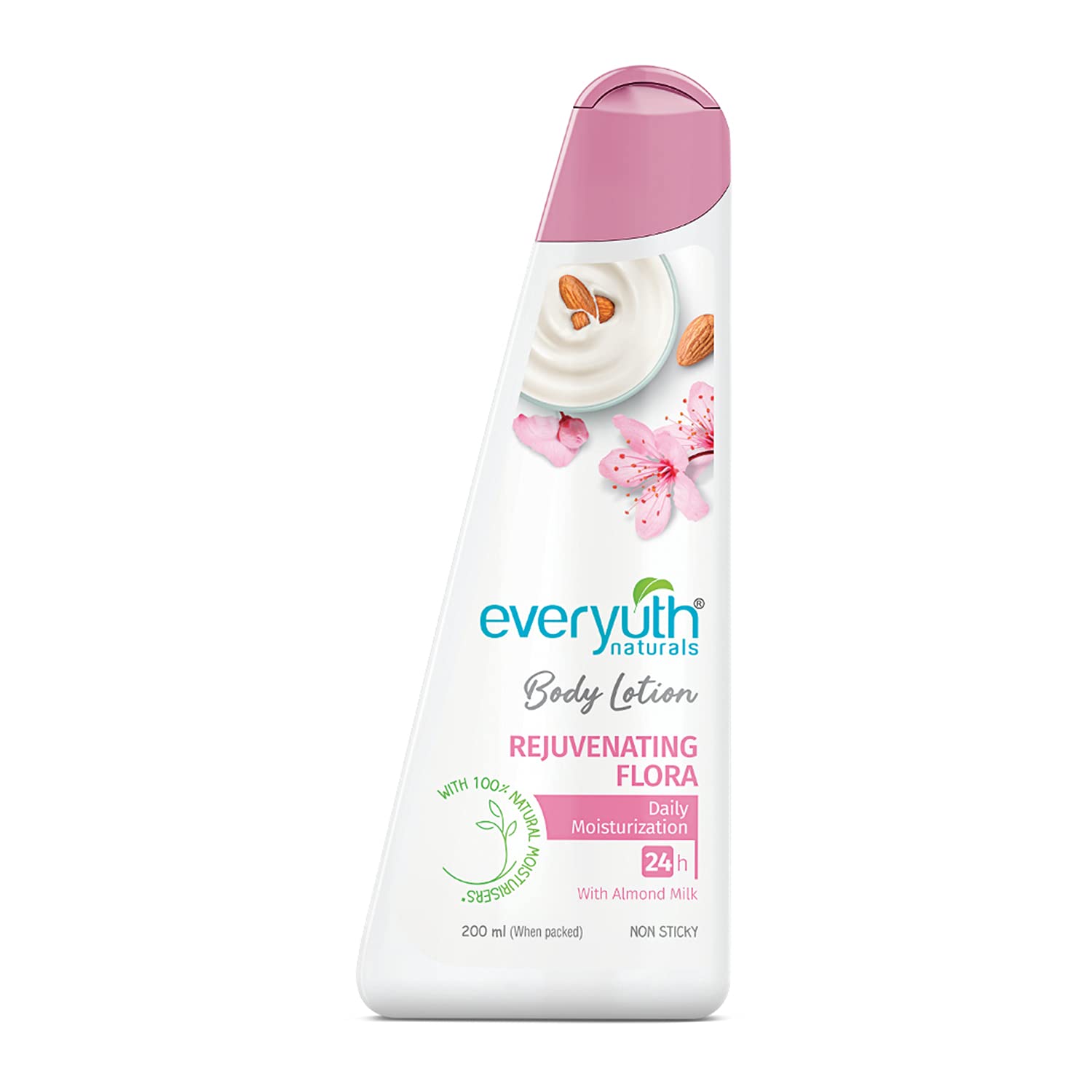 Everyuth Naturals Rejuvenating Flora Body Lotion - 100% Natural Almond Milk, Non-Sticky 24hr Moisturizer for All Skin Types (Men & Women) - 200ml | Perfect for Daily Hydration & Dry Skin Care