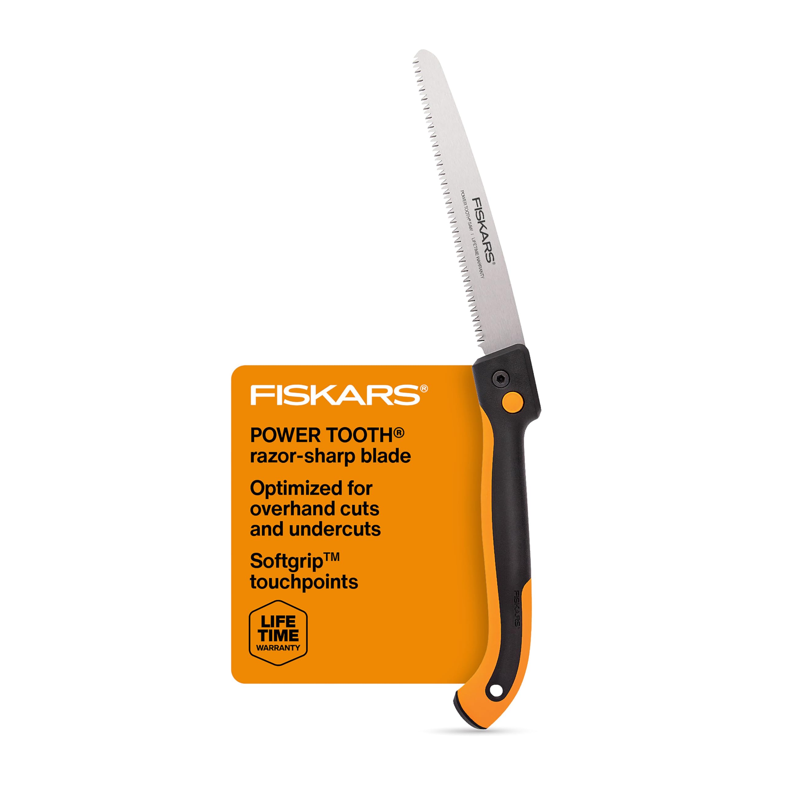 Fiskars 10-Inch Pruning Hand Saw with Folding Design - Dual Position Locking Blade for Overhand & Undercut Cuts - Triple Ground Power Tooth Blade & Soft Grip Handle - Ideal for Gardening, Tree Trimming & Outdoor Wood Cutting