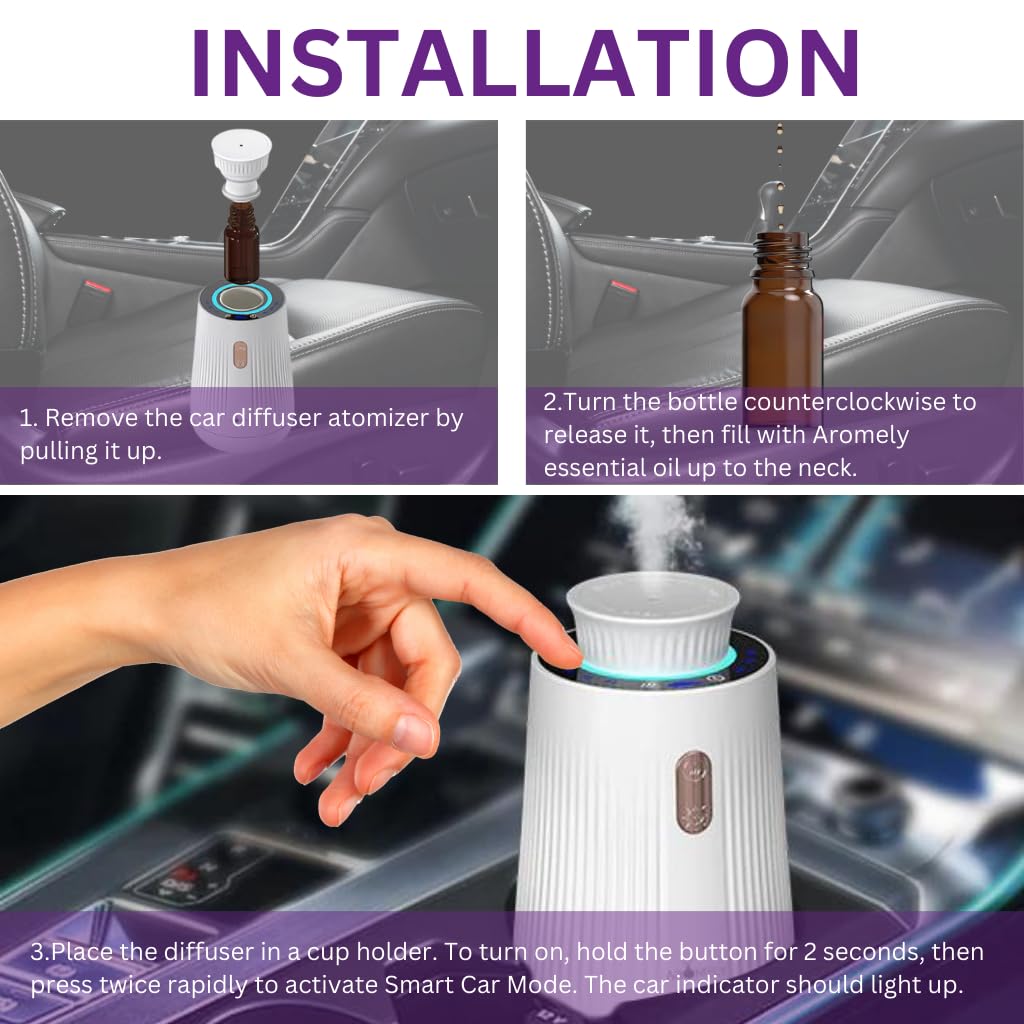 Smart Car Air Freshener Diffuser - Rechargeable USB Car Aroma Diffuser with Adjustable Intensity, Waterless & Zero Residue, Eliminates Car Odors (Silver-White) - Perfect for Road Trips, Daily Commutes & Office Use