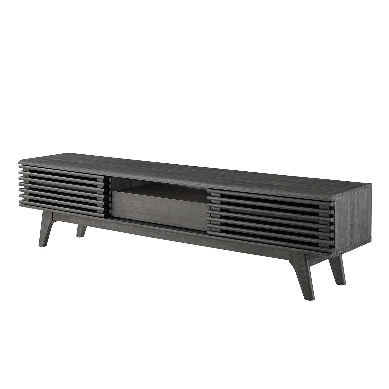Modern Dark Grey Wood TV Stand Console Table - Stylish Media Entertainment Center for Living Room, Lounge, Hotel & Hospitality Spaces